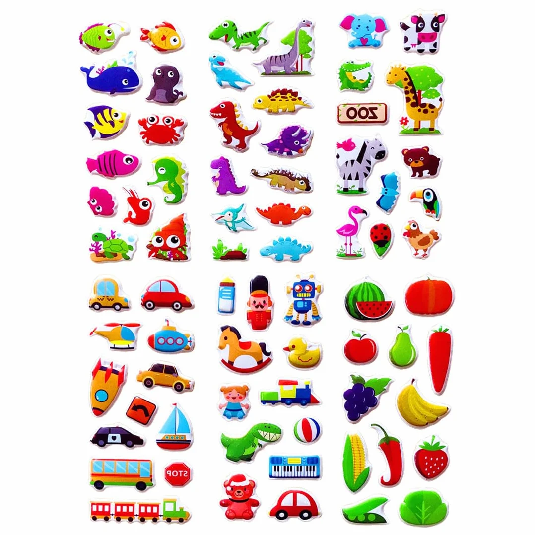 Kids' naklejki 3D, naklejki na lodówkę, urocze magnesy na lodówkę, nadają się do różnych mebli, scrapbookingu, prezentów dla dzieci (8 arkuszy)
