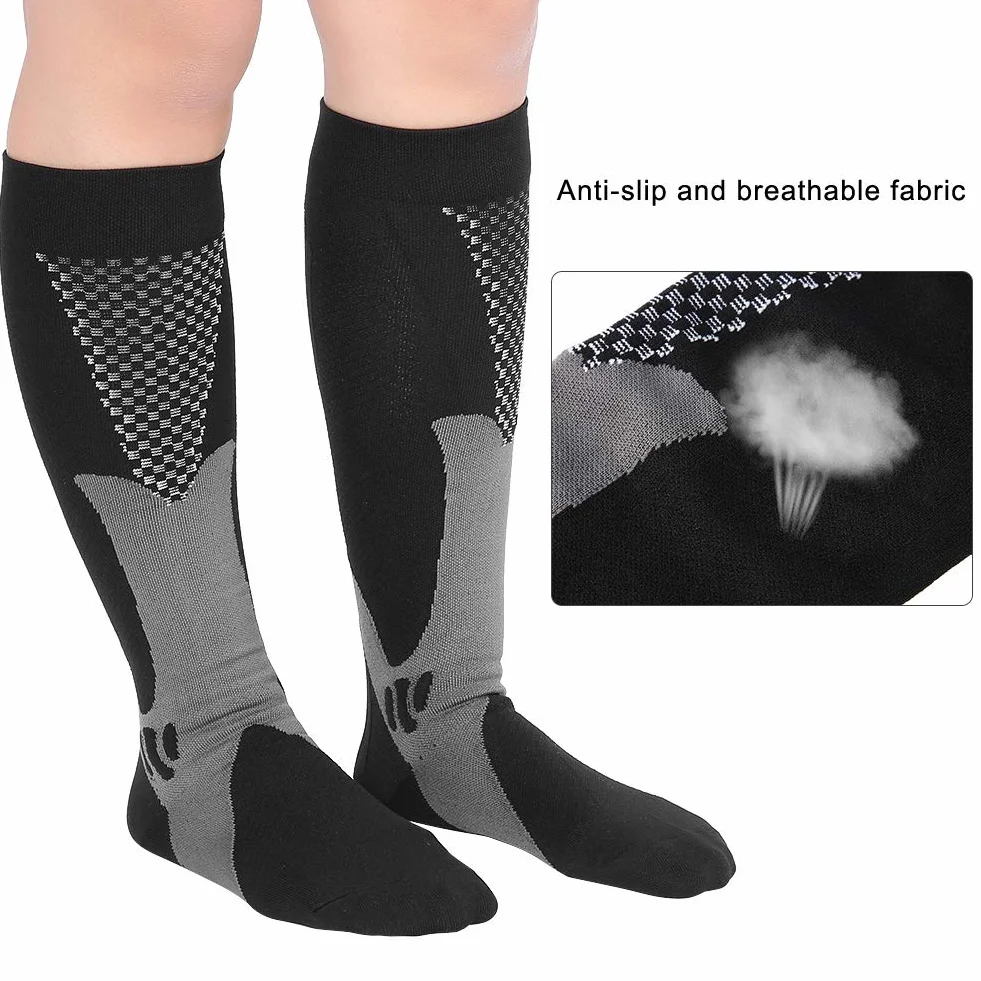 Unisex-Kompressionsstrümpfe, kniehohe Stützstrümpfe Stretch-Beinstützenstrümpfe für Frauen und Männer, die Reiseflugsport pflegen(L/XL-Schwarz)