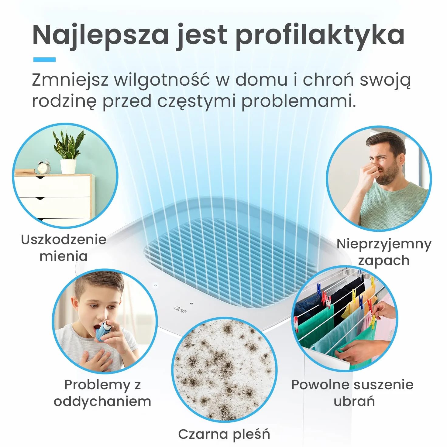 Pro Breeze Elektryczny osuszacz powietrza 1000 ml z timerem 4h, pochłaniacz wilgoci, mini osuszacz do łazienki, biały