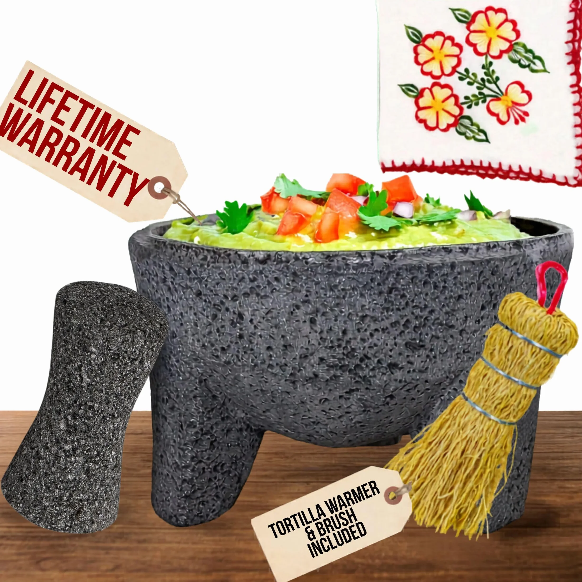 Oryginalna miska Molcajete Mexicano wykonana ręcznie z autentycznej skały lawy w Meksyku - Molcajete de Piedra volcanica - meksykański tłuczek wulkaniczny - autentyczna skała lawowa