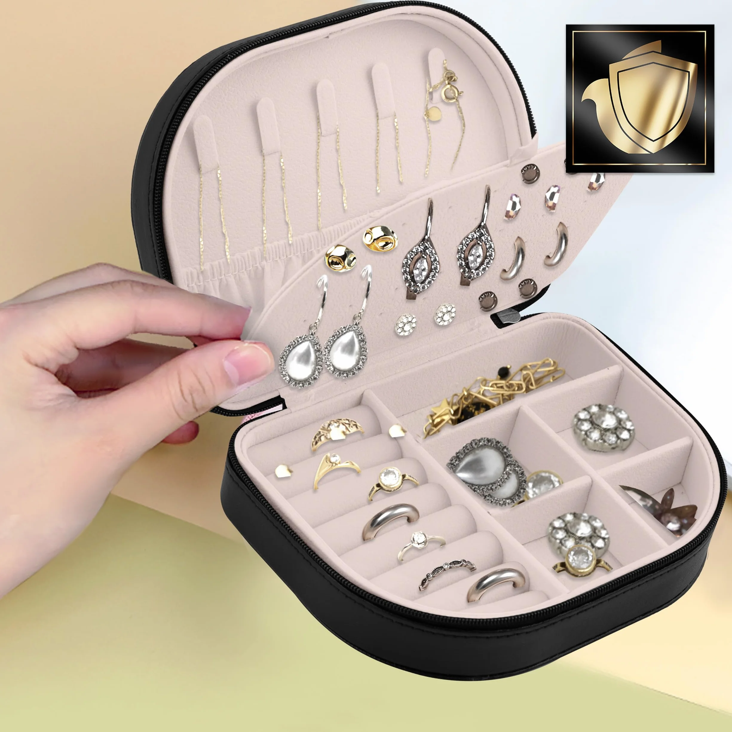 Szkatułka Na Biżuterię Etui Podróżne Małe Pudełko Do Przechowywania Biżuterii Organizer 16,5 x 12 x 5 cm Czarny