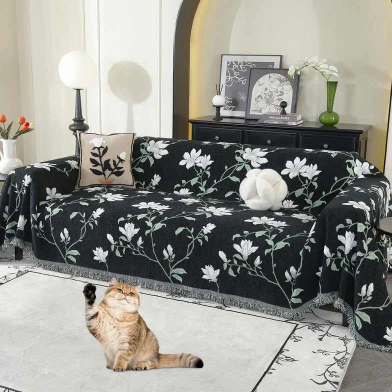 Dwustronny koc boho z frędzlami bawełniany narzuta na łóżko kanapę fotel