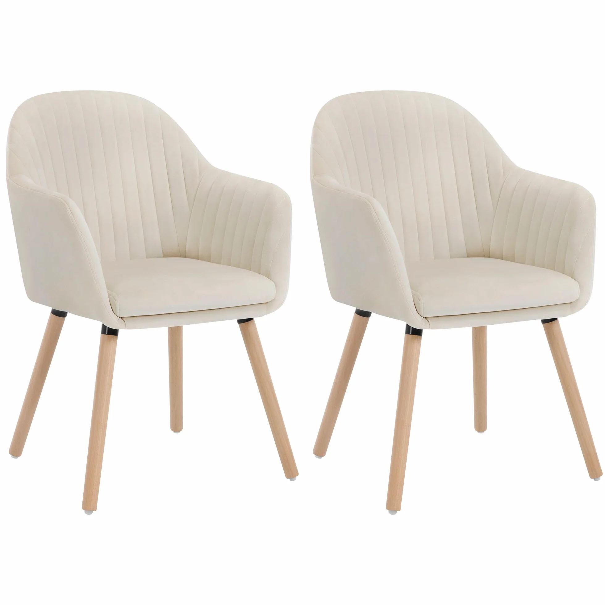 WOLTU 2 x krzesło do jadalni, krzesło kuchenne, tapicerowane, do salonu, designerskie krzesło z podłokietnikami, aksamitne, lite drewno, kremowo-biały BH95cm-2