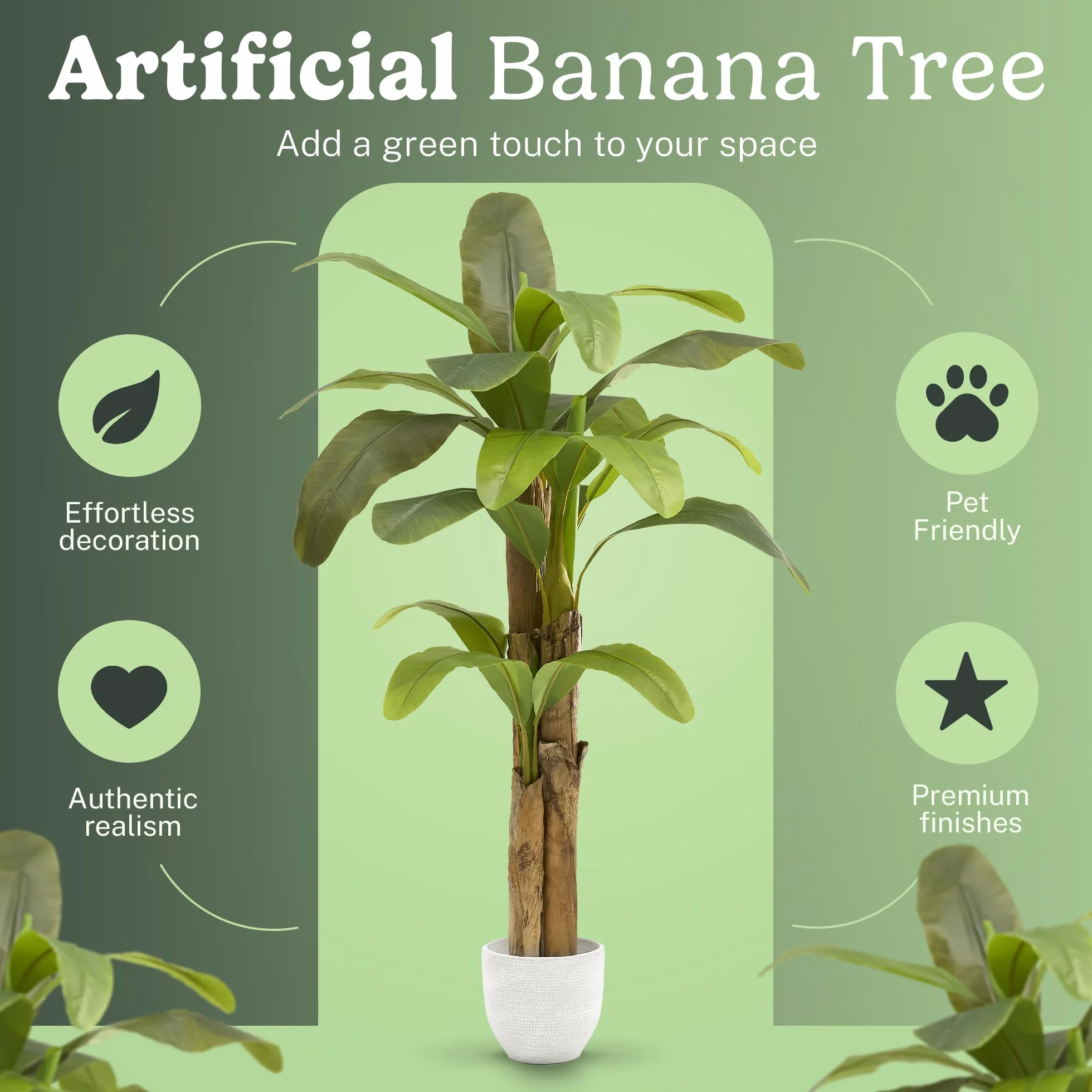 Maia Shop Sztuczne drzewko bananowe, 150 cm, do dekoracji domu i biura, hiperrealistyczna dekoracyjna sztuczna roślina z naturalnym pniem