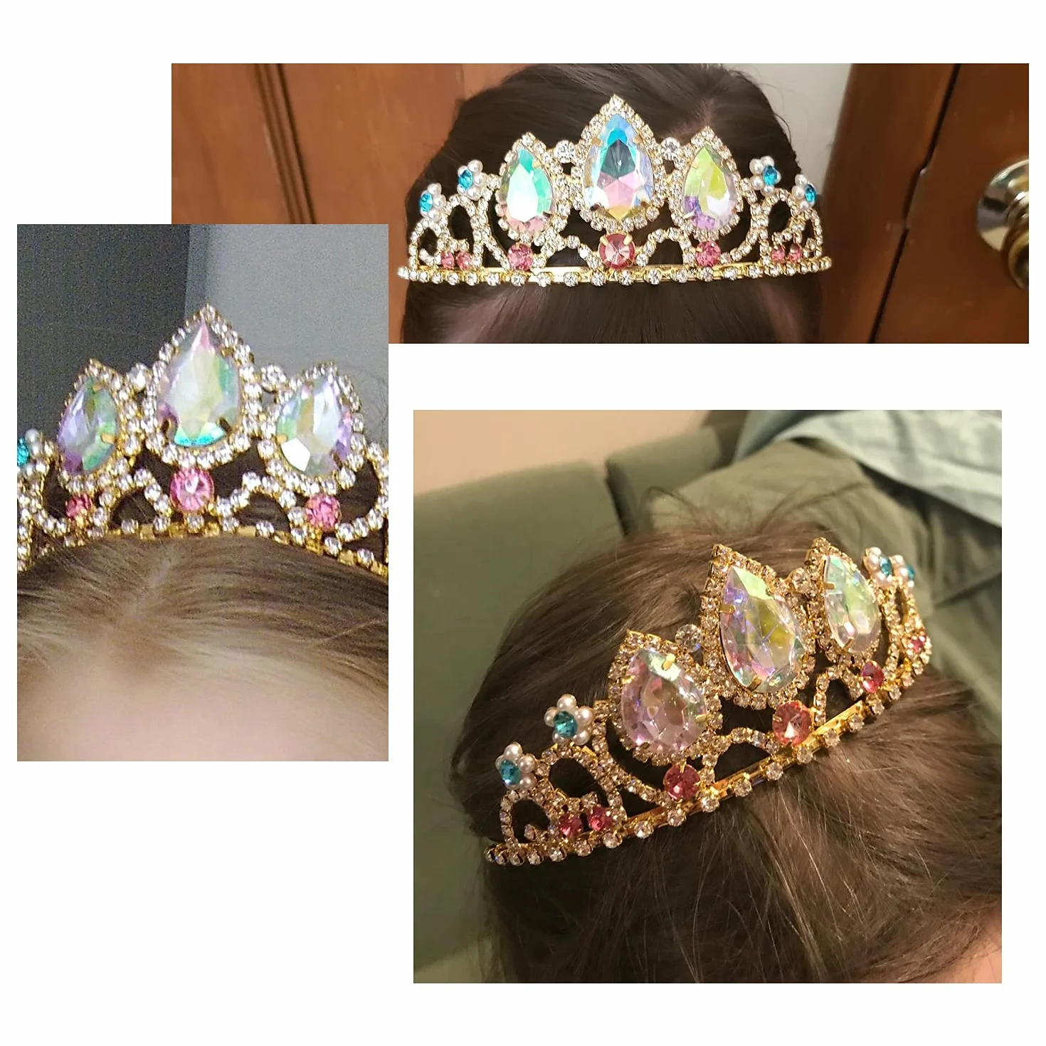 Pretty Rapunzel Tiara Aurora Borealis Stein Sparkly Gold Tiara Prinzessin Krone Tangled Kostüm Süßes Geschenk für Mädchen
