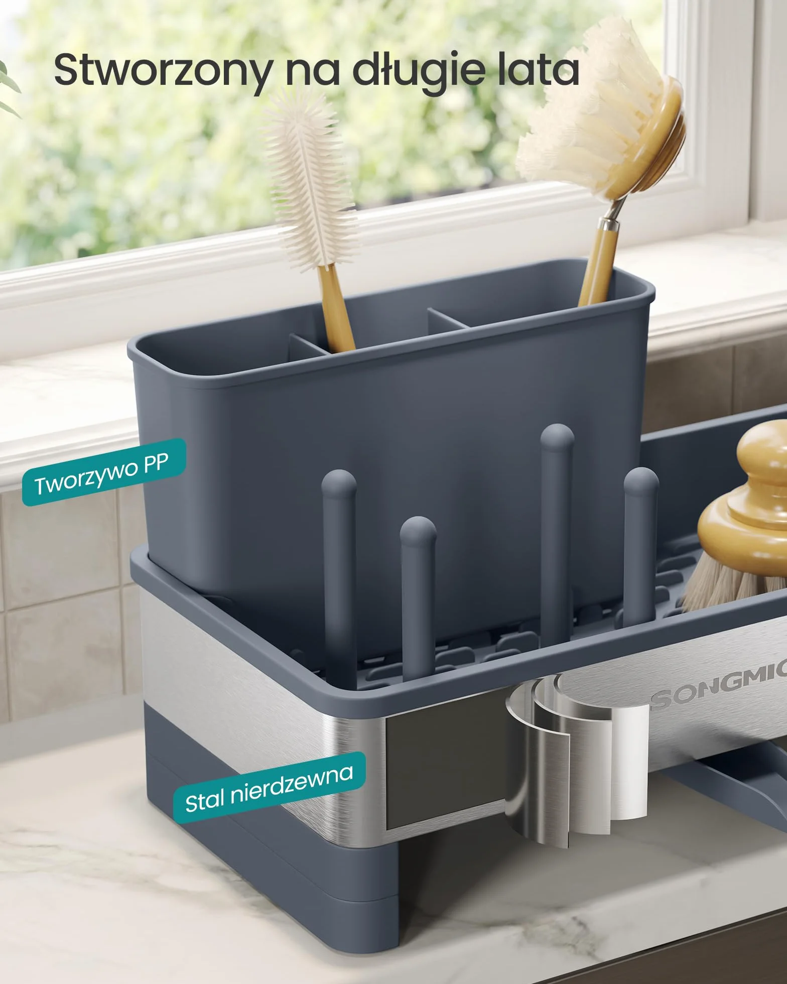 SONGMICS Organizer kuchenny ze stali nierdzewnej, obrotowy odpływ, KCS555GN01