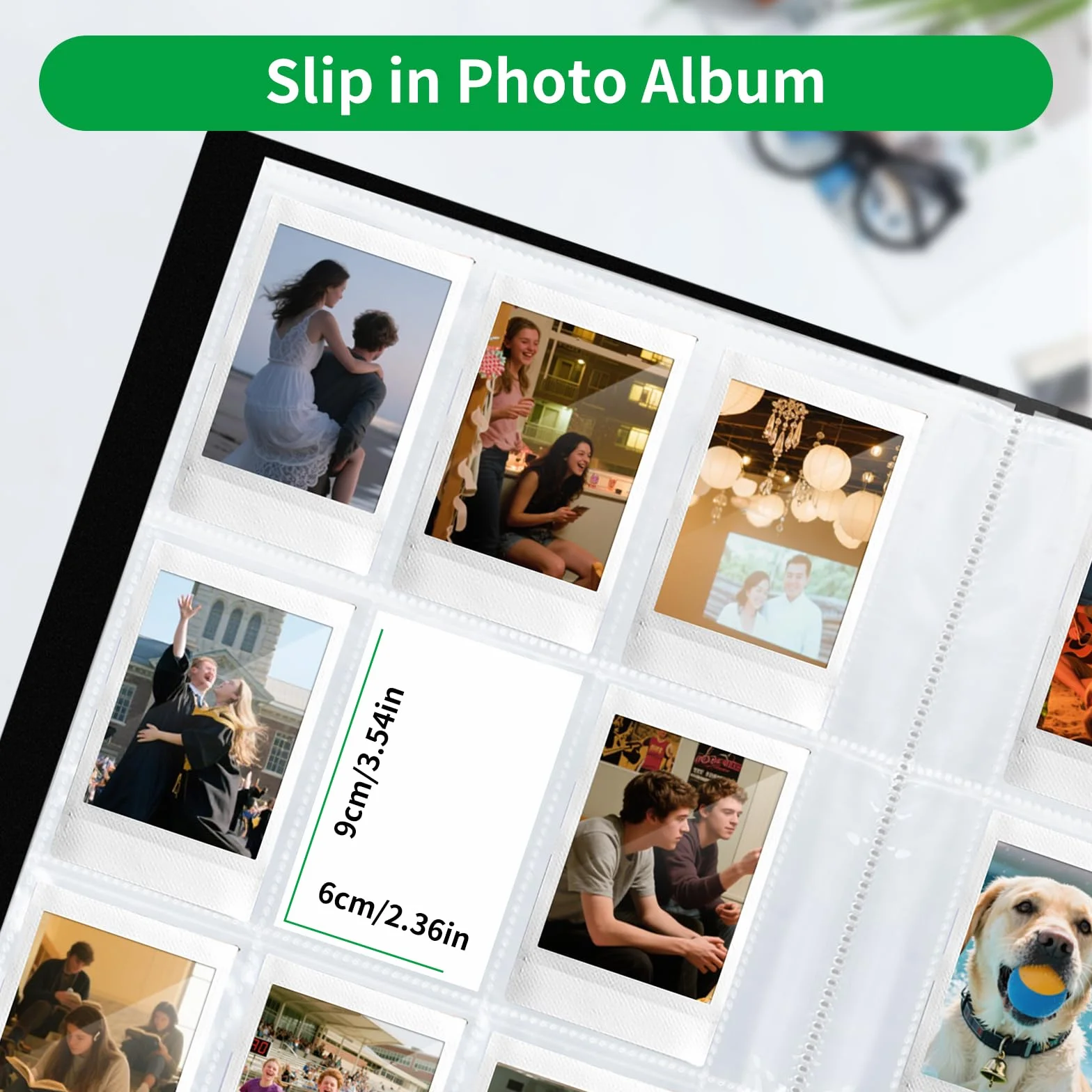 FRETONBA Album Fotograficzny Do Filmów Polaroid W Formacie 6×9 Cm, Album Fotograficzny Z Kieszonkami Do Zdjęć Instax Mini Z 216 Kieszonkami, Duży Fotoksiążka Z Okienkiem Z Przodu, Czarny