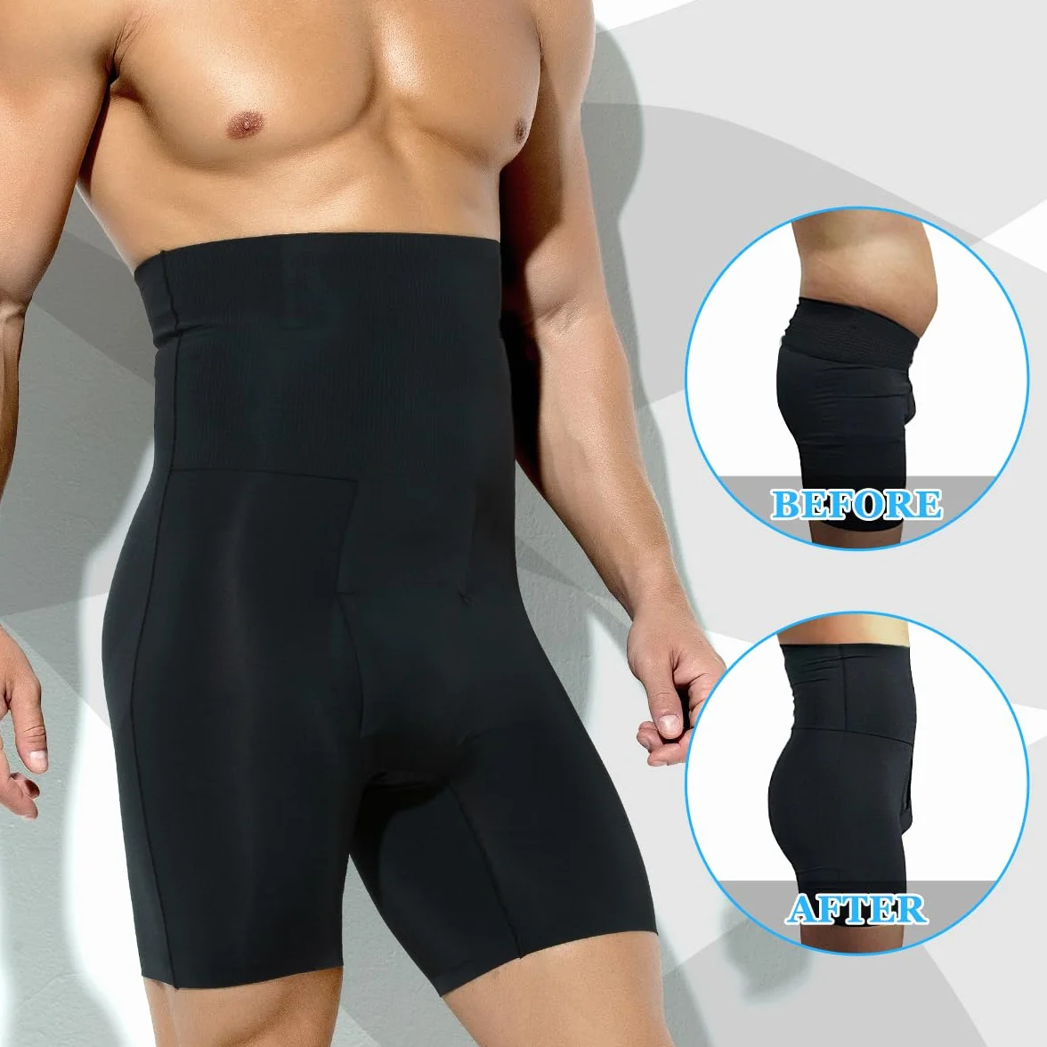 Casey Kevin Shapewear Bokserki wyszczuplające brzuch męskie body Shaper spodenki kompresyjne szorty wyszczuplające brzuch spodnie męskie majtki, K1 - czarny, XXL