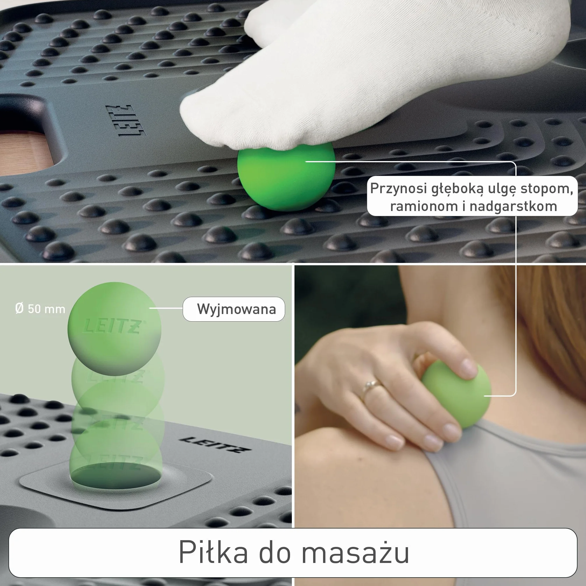 Ergonomiczna Mata Antyzmęczeniowa Leitz Active - wyściełana pianką PU, nierysująca, łagodząca zmęczenie, mata do domu i biura z wyjmowaną kulą masującą