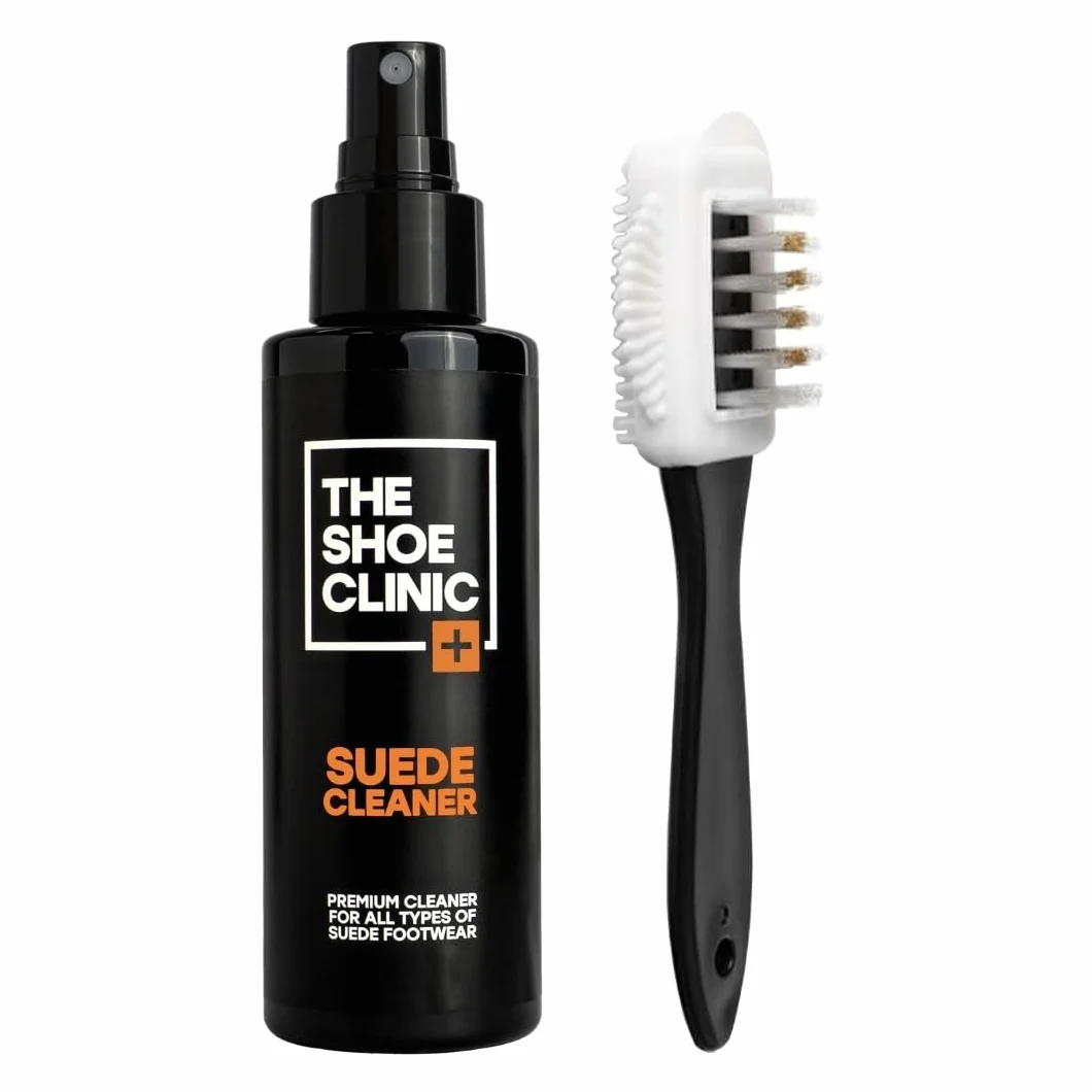 Zestaw szczotek do czyszczenia zamszu Shoe Clinic | Zestaw do czyszczenia butów ze szczotką do zamszu i środkiem czyszczącym do butów zamszowych 125 ml w sprayu do butów, trampek i obuwia
