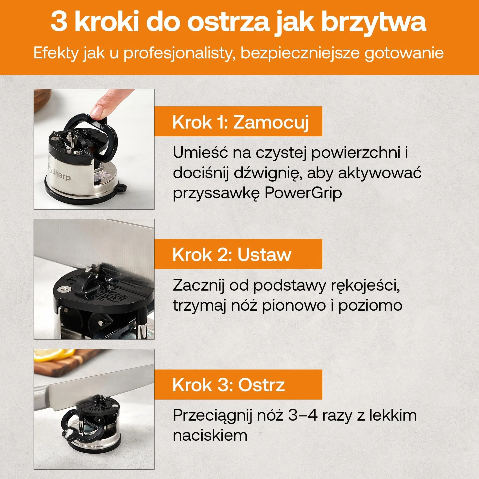 AnySharp Pro Metalowa Ostrzałka do Noży, Bezpieczne Ostrzenie, Stal Hartowana, Ząbkowane, Kompaktowa, Srebrna