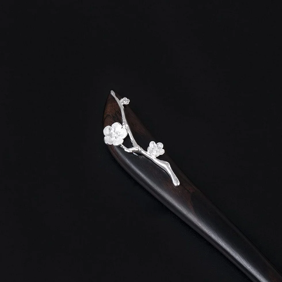 Hair stick,chinese hair pin,hair chopsticks,Hair Chopsticks,S925 Silver Hair Sticks for Buns,Plum Bossom Hair Chopsticks Elegant Hair Pins Stick Chinese Classical Wooden Chopsticks