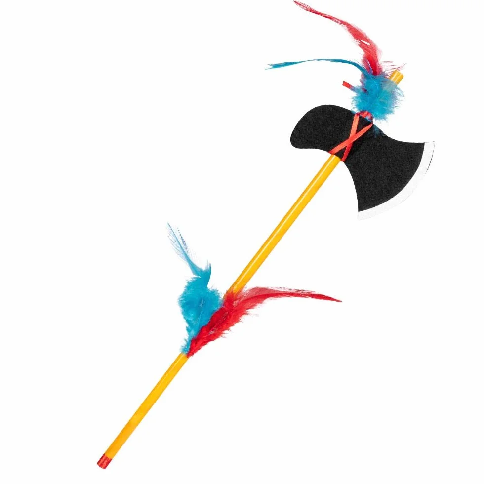 Boland 44093 - Zestaw indiaDski, opaska i topór, dBugo[ 35 cm, tomahawk, wielokolorowy, rozcigliwy, ozdobiony piórami, wódz, dziki zachód, kostium, karnawaB, impreza tematyczna