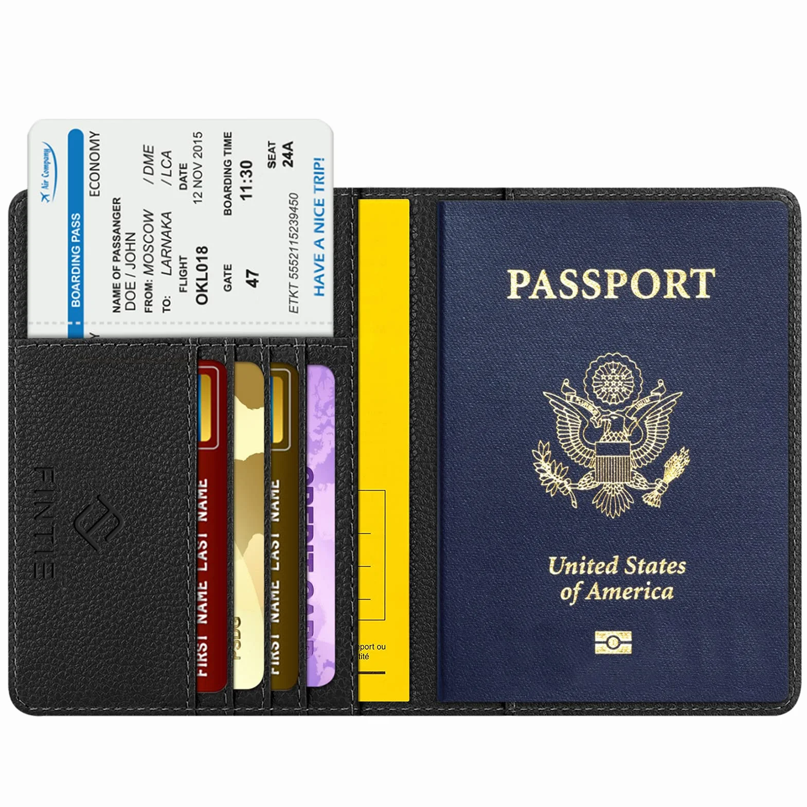 Fintie Etui ochronne na paszport, książeczkę szczepień, wysokiej jakości etui ze sztucznej skóry, organizer podróżny z blokadą RFID, na karty kredytowe, dowód osobisty, dokumenty podróżne, czarny