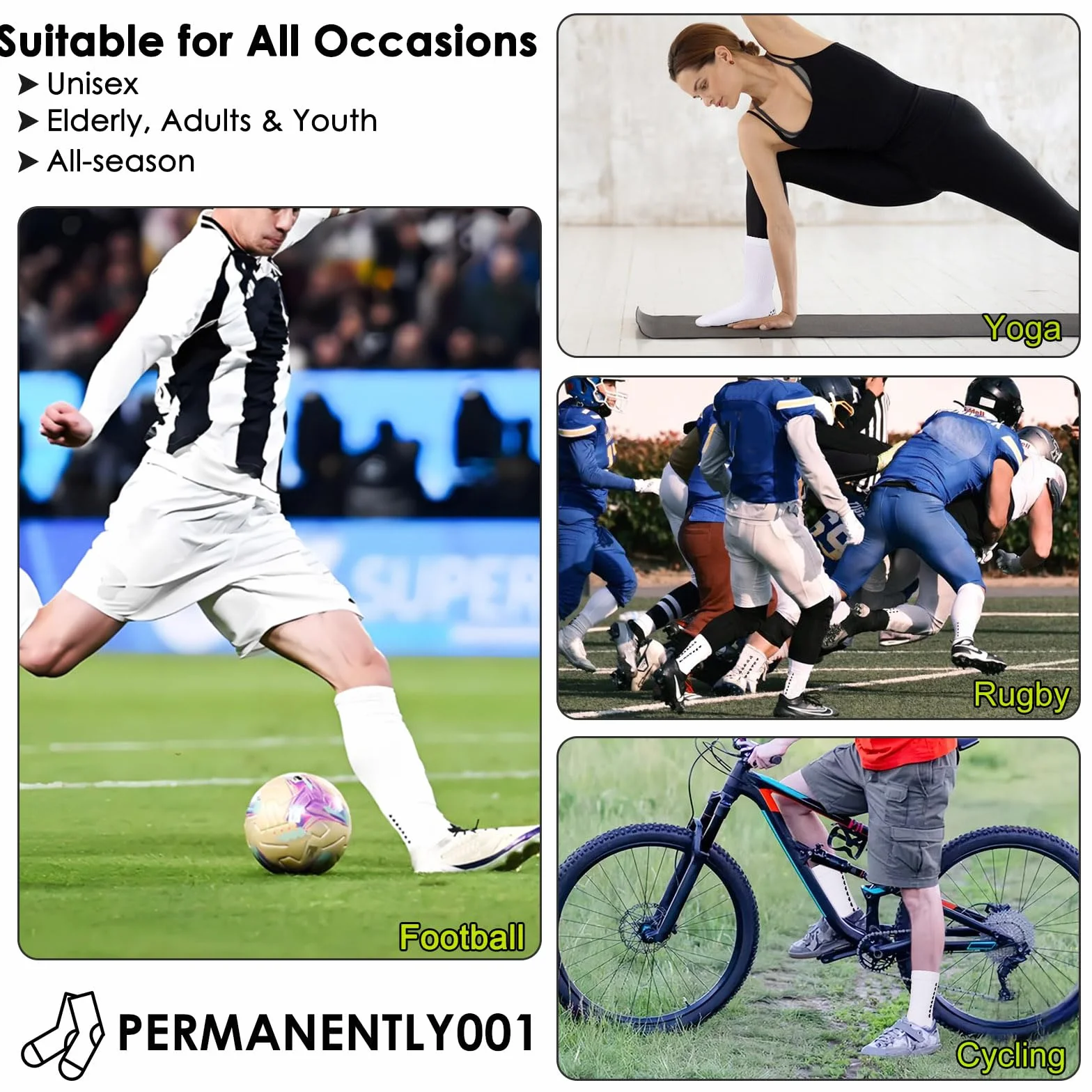 Grip Soccer Socks Men Women, Compression Cycling Sock Breathable & Quick-drying, antypoślizgowe skarpety sportowe Football Rugby Yoga...