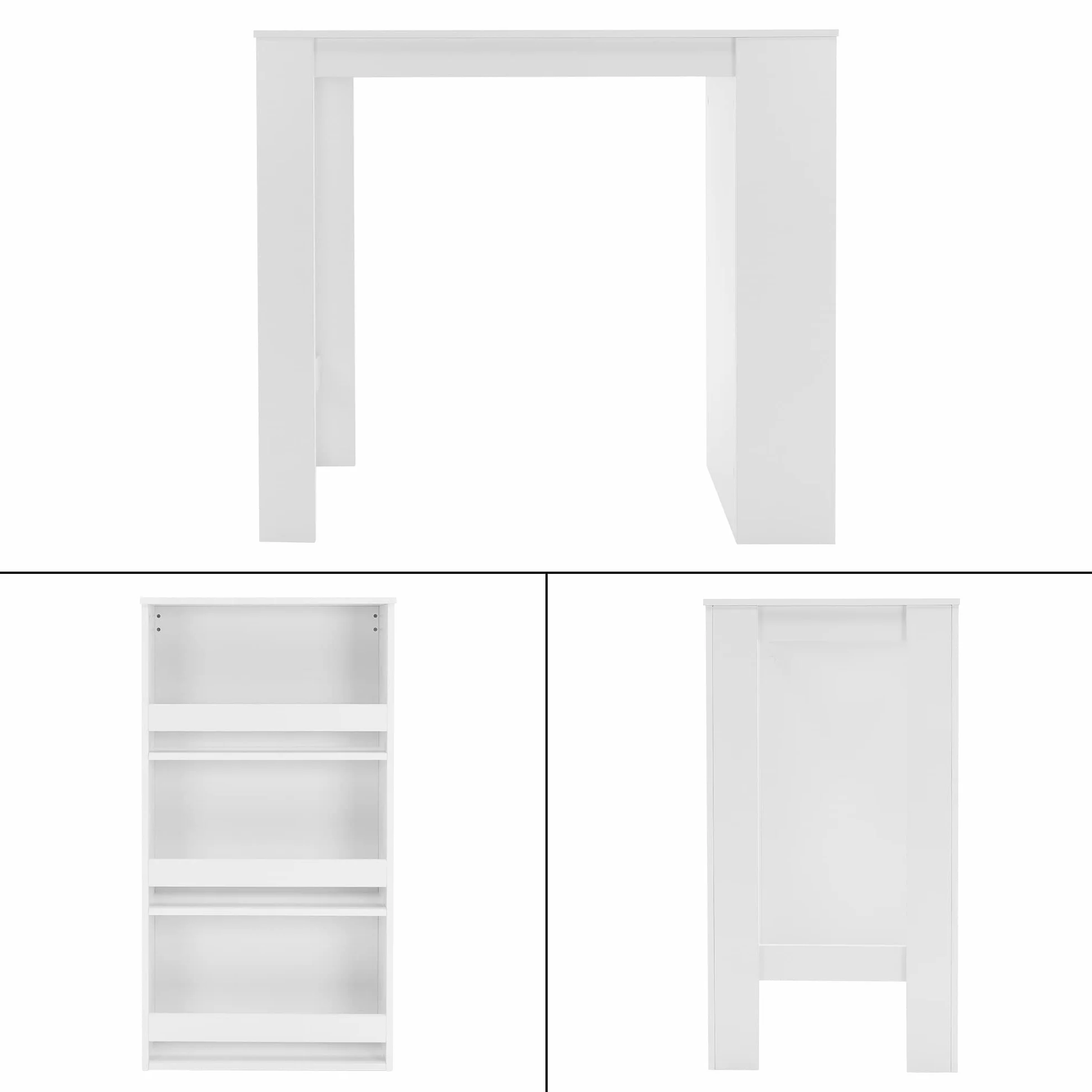 Stolik barowy ML-Design z 3 pólkami biały 117x106x57 cm nowoczesny