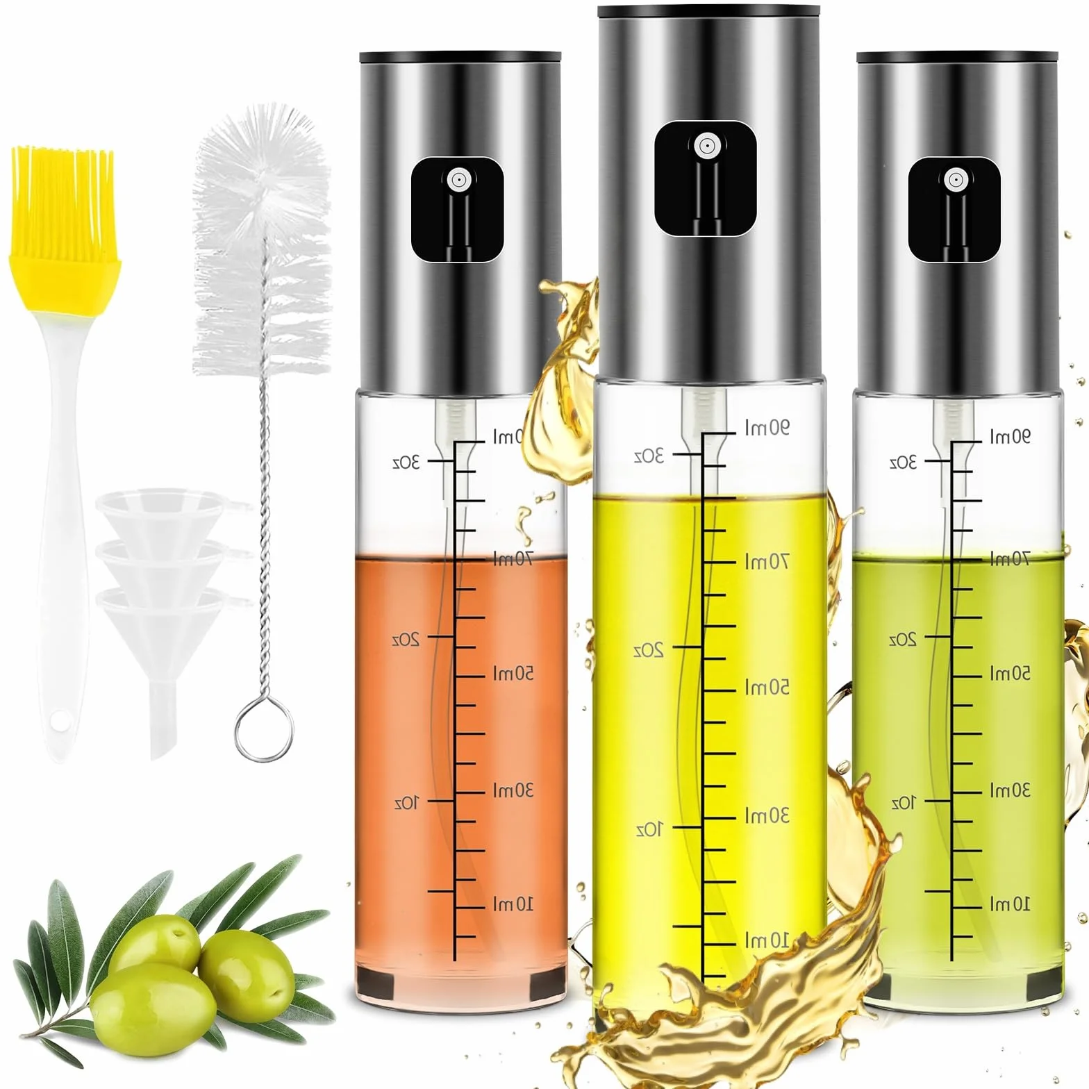 Zestaw 3 butelek 100 ml spray do oleju ze stali nierdzewnej i szkła