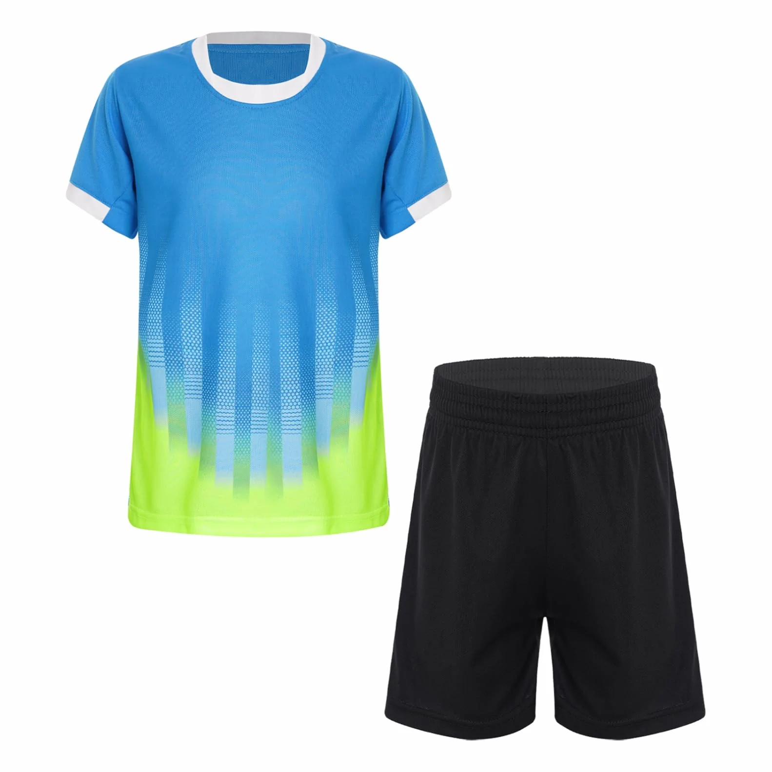 iiniim Chłopięca koszulka piłkarska, zestaw sportowy z krótkim rękawem, koszulka + szorty, zestaw odzieży sportowej, dres treningowy, jogging, piłka nożna, koszykówka, odzież Ax, błękitny, 122-128