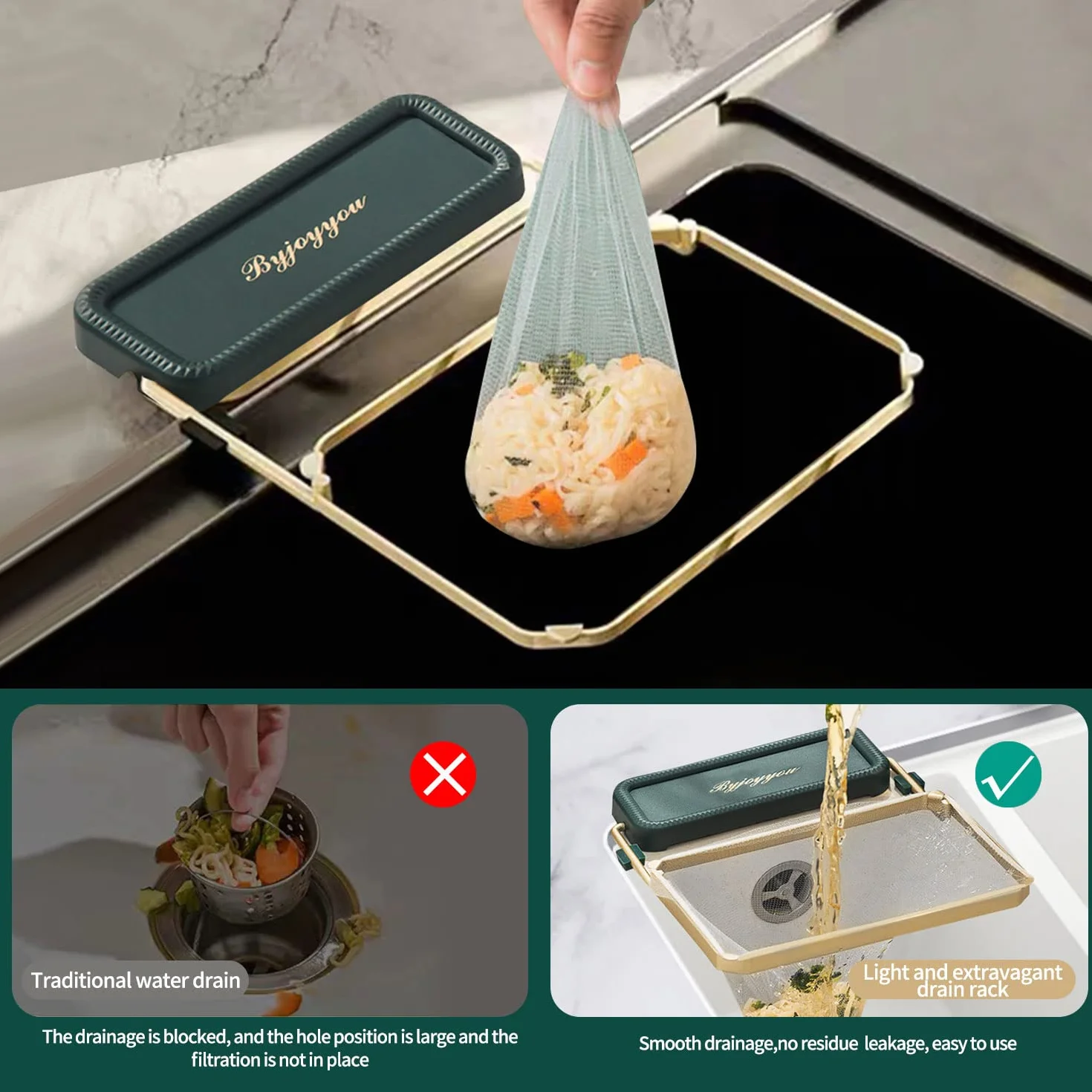 Sitko do zlewu kuchennego sitko do zlewu kuchennego Składany narożny pojemnik do zlewu z 50 workami filtrującymi do zlewu kuchennego do przechowywania owoców warzyw (zielony)