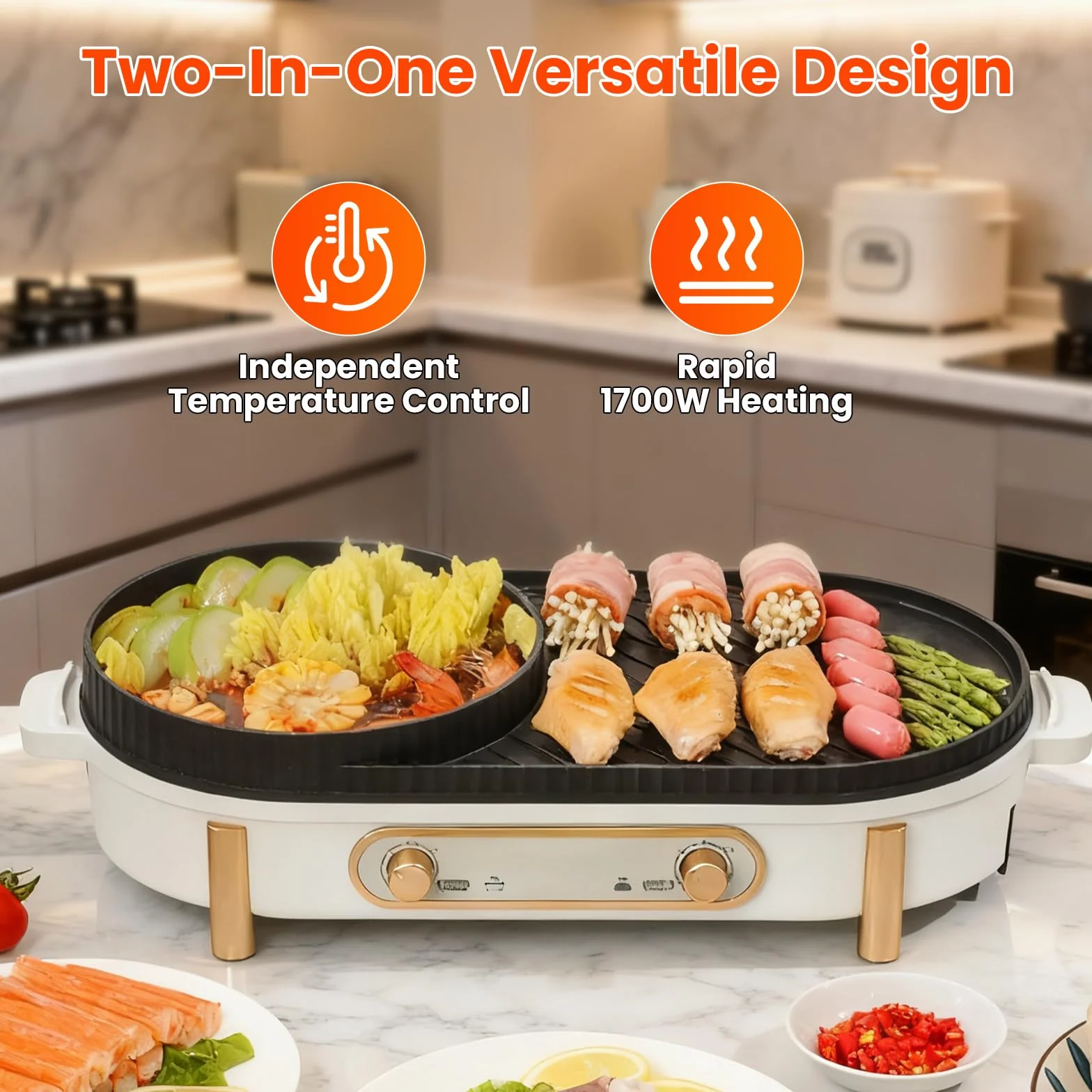 Elektryczny hot pot z grillem, 2 w 1 grill elektryczny, chiński garnek kuchenny, 220 V, 1700 W, elektryczny hot pots, koreański grill BBQ, na małe uroczystości rodzinne z trzema do sześciu osób