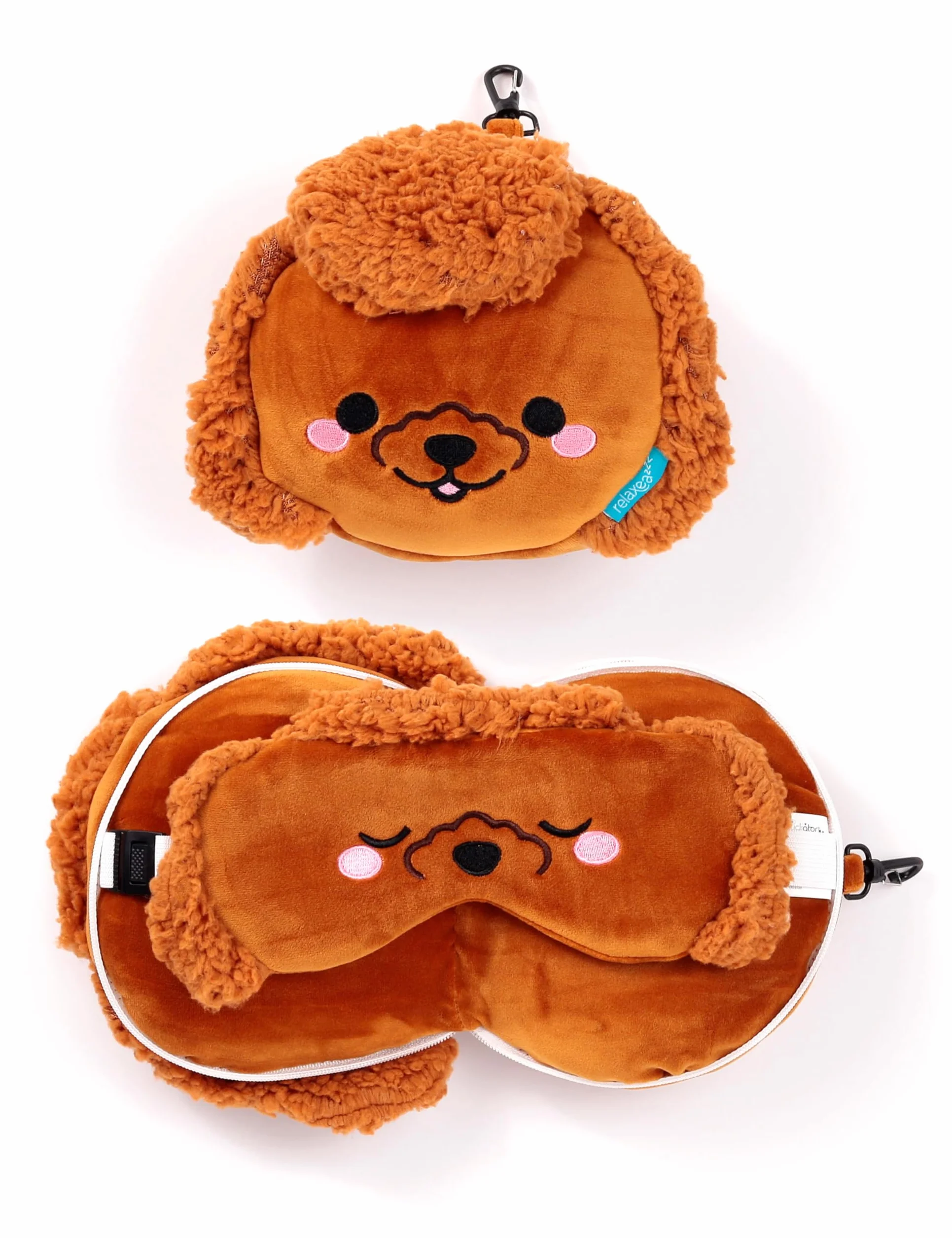 Puckator Poduszka podróżna z maską Relaxeazzz - Gigi Pudel - Miękkie zwierzęta, Wiele, 1 unité (Lot de 1)