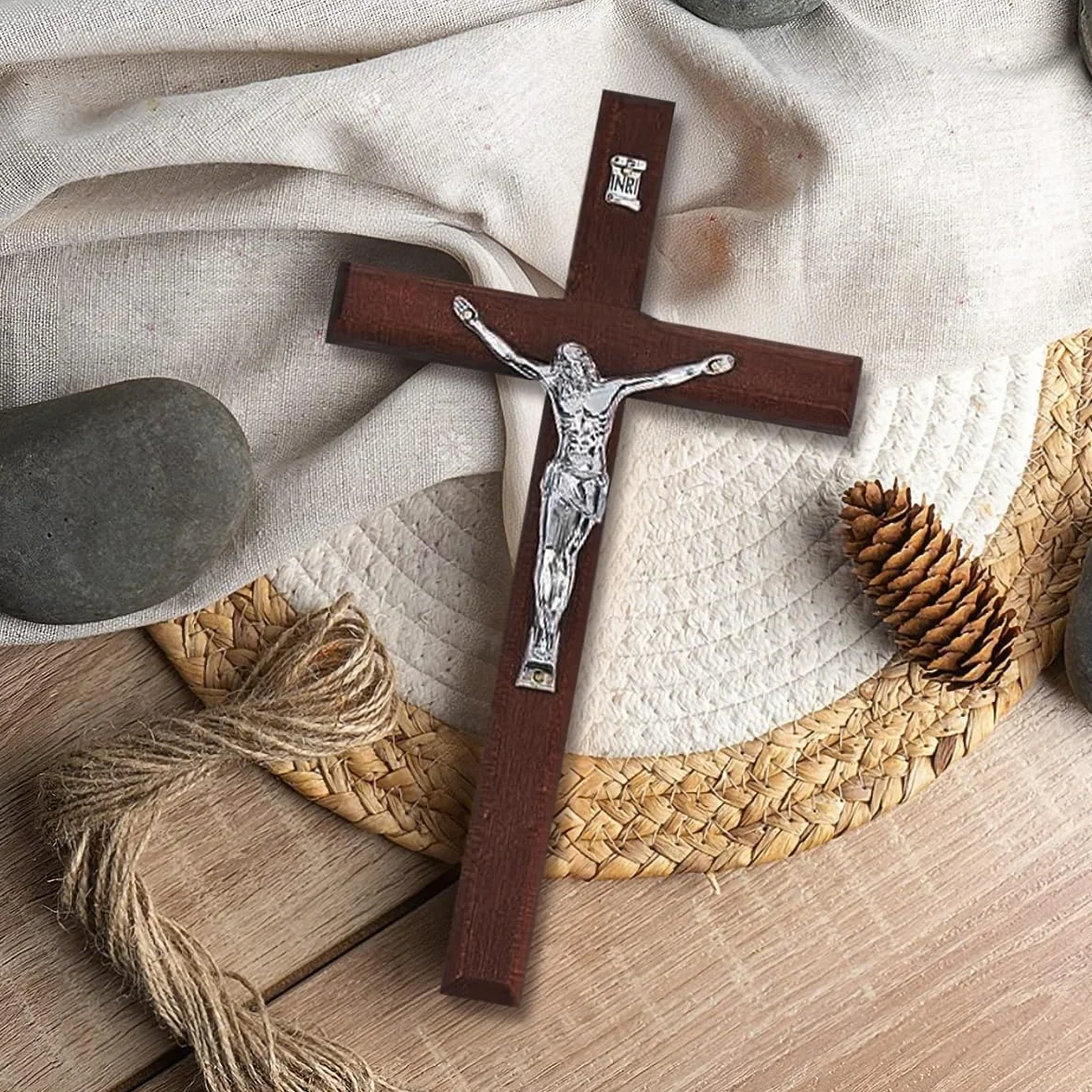 PZJOALN Drewniany krzyż Jezusa krzyż wiszący krzyż ścienny krzyż wiszący krzyż Boże Narodzenie komunia chrzest 20 cm x 11,5 cm