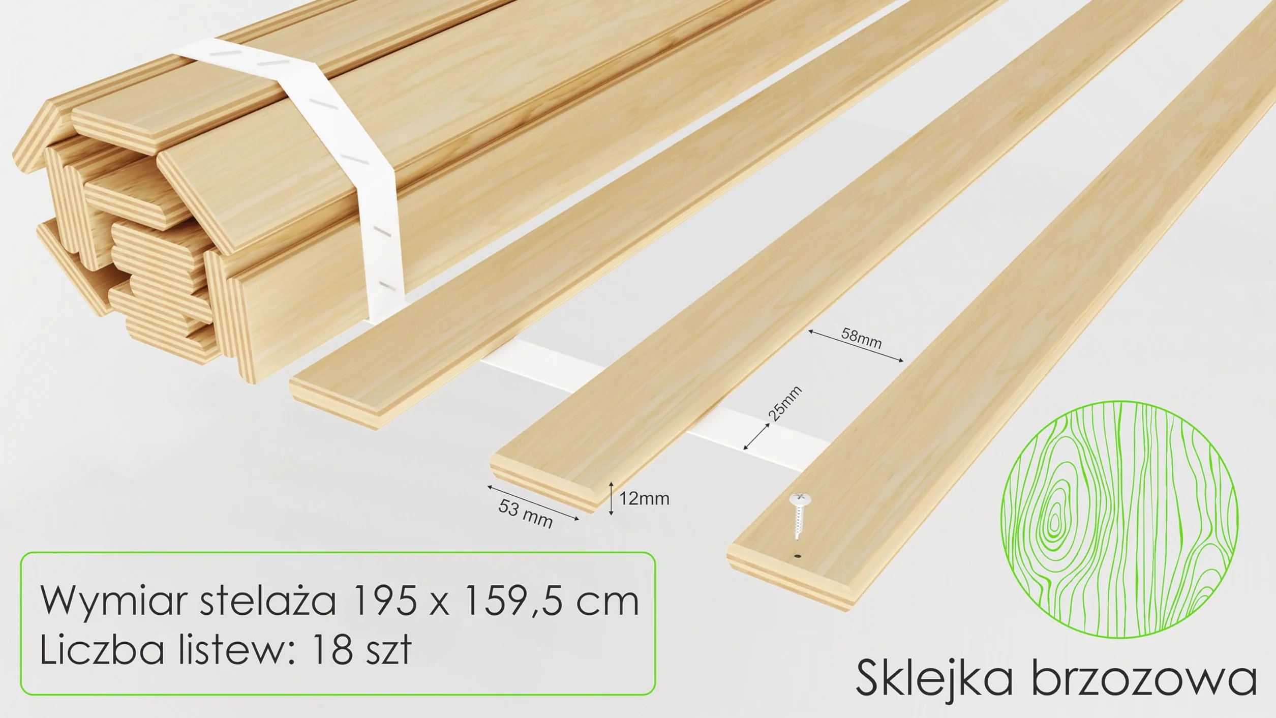 Stelaż do łóżka pod materac 160x200 cm 18 szt. listwy płaskie nośność 300kg