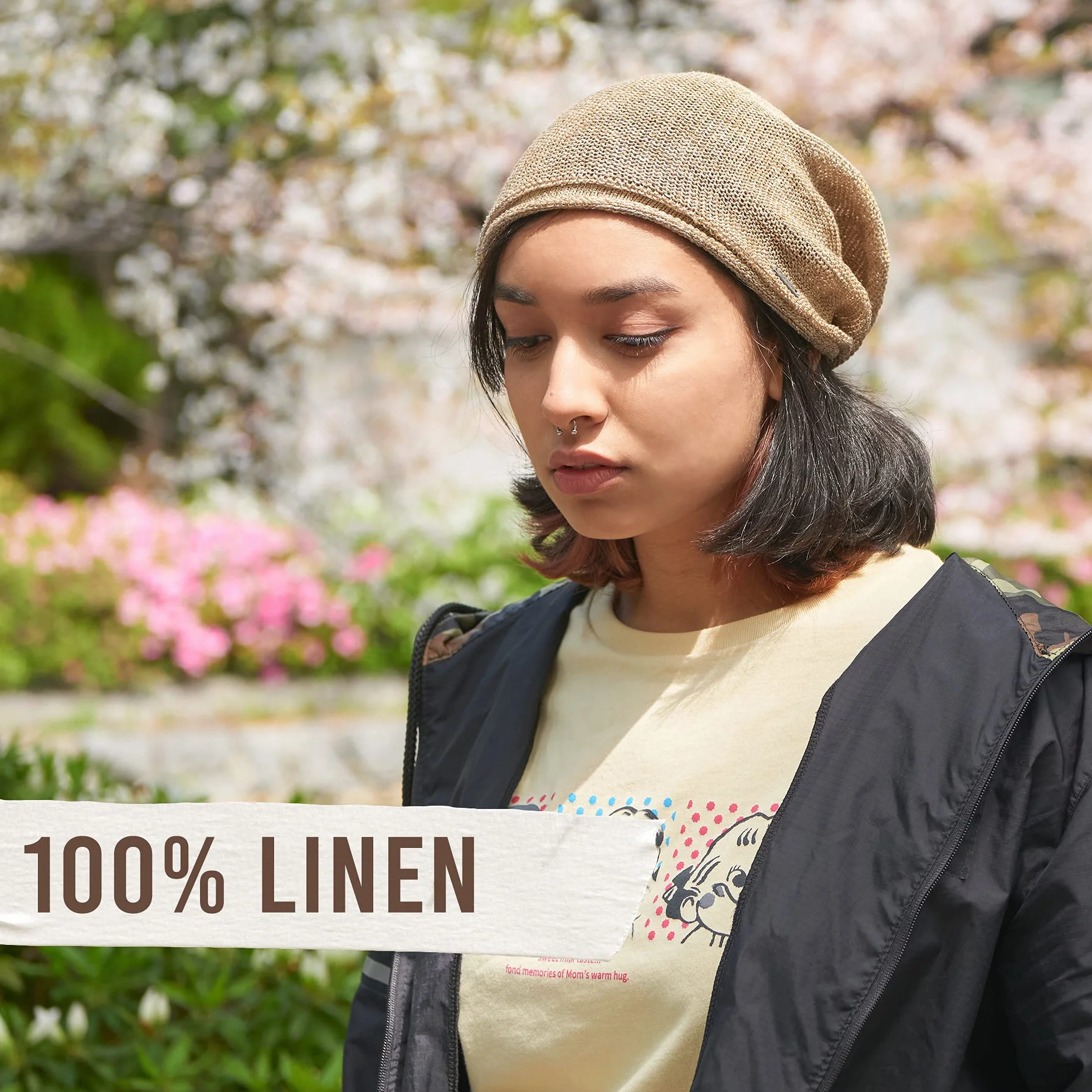 Charm 100% Lniana Czapka Damska Męska - Na Lato Surferska Oversize Slouch Beanie Cienka Antyalergiczny Oddychające z Japponii