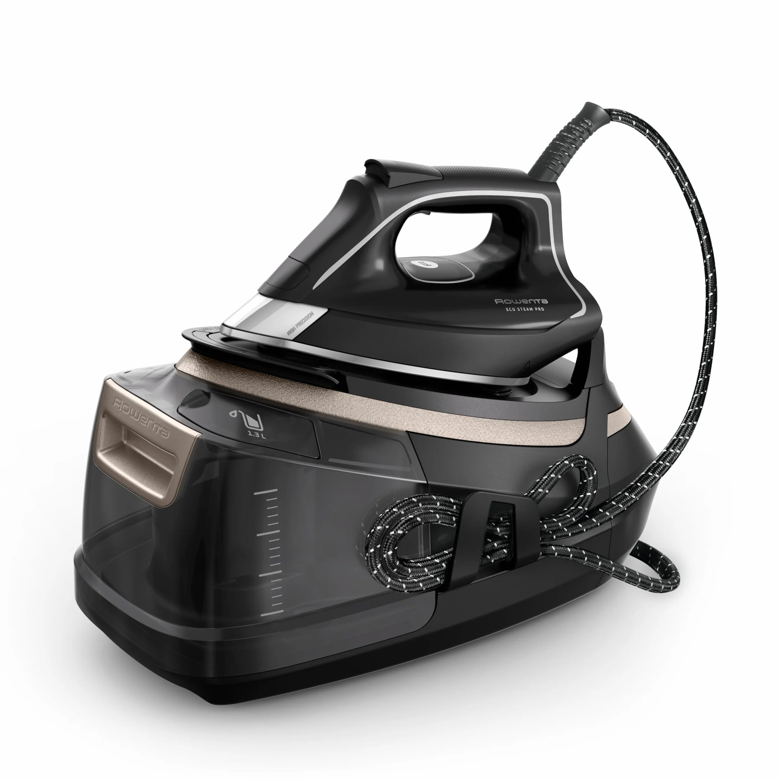 Rowenta Eco Steam Pro stacja parowa 2800 W 580 g/min uderzenie pary 150 g/min ciągłe wytwarzanie pary EcoDesign tryb Eco 5 ustawień czarny beżowy DG9640F0
