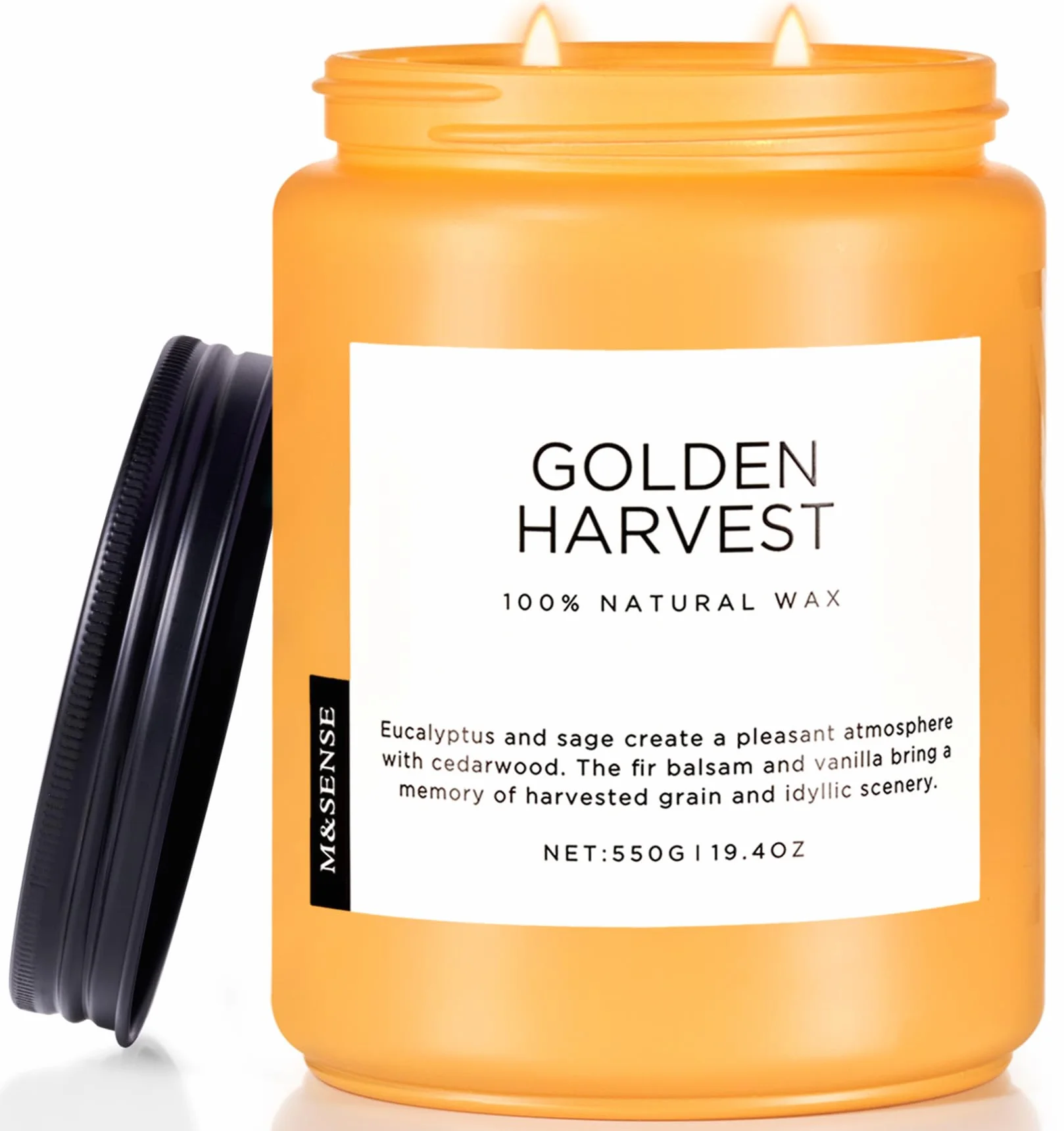 M&SENSE Złote zbiory Świece sojowe w szkle 2 knoty 550g 110h Eukaliptus & Balsamtuja prezent