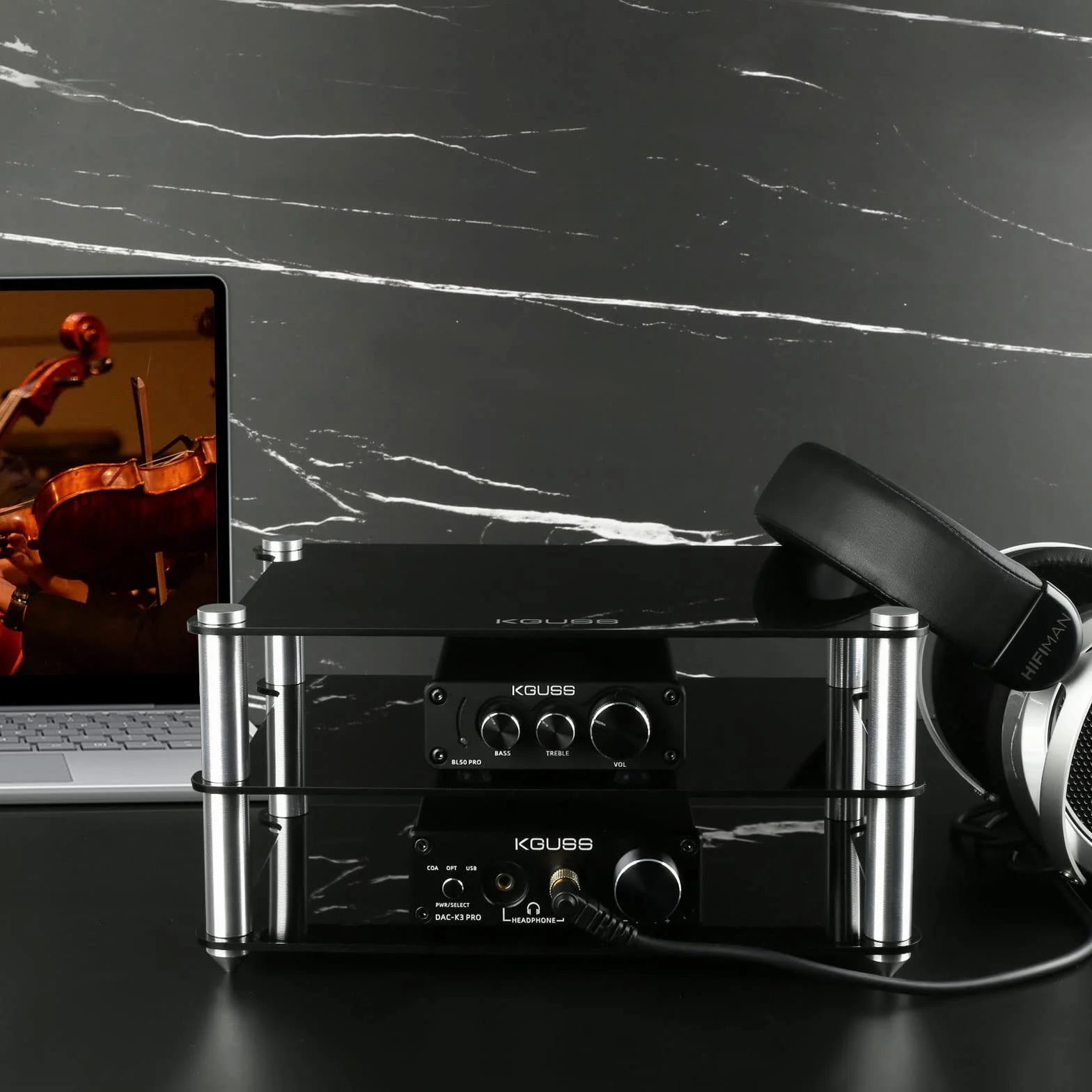 KGUSS Mini stojak na komponenty audio akrylowy 2-warstwowy rack aluminiowe uchwyty mały biurkowy przezroczysty stojak na sprzęt audio HiFi wzmacniacz dac