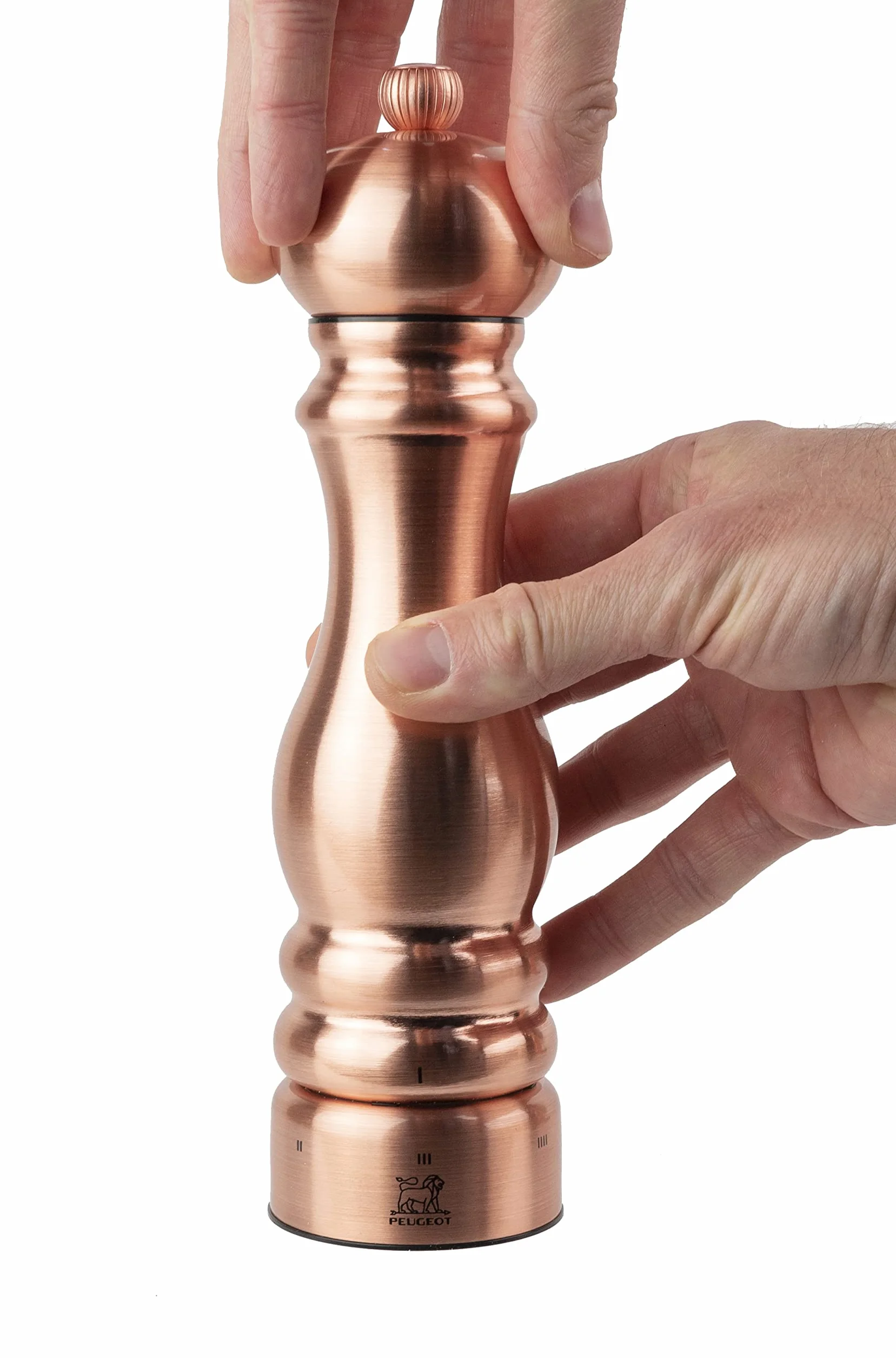 PEUGEOT Paris Chef u'Select młynek do soli 22 cm + sól kamienna w zestawie - wykonany ze stali nierdzewnej - 6 wstępnie zdefiniowanych ustawień mielenia - wyprodukowano we Francji - kolor miedzi