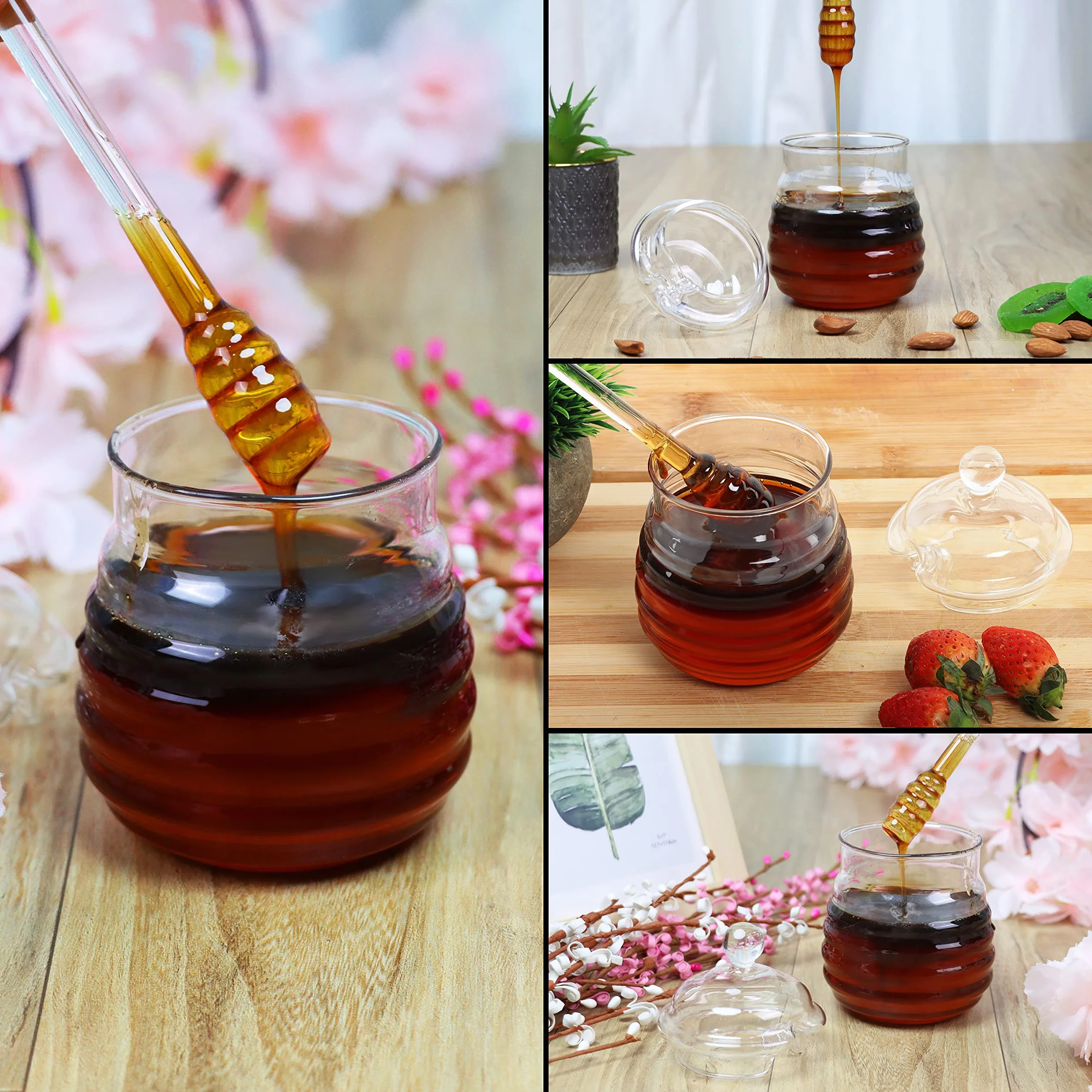 Szklany słoik na miód 400 ml z pokrywką BELLE VOUS
