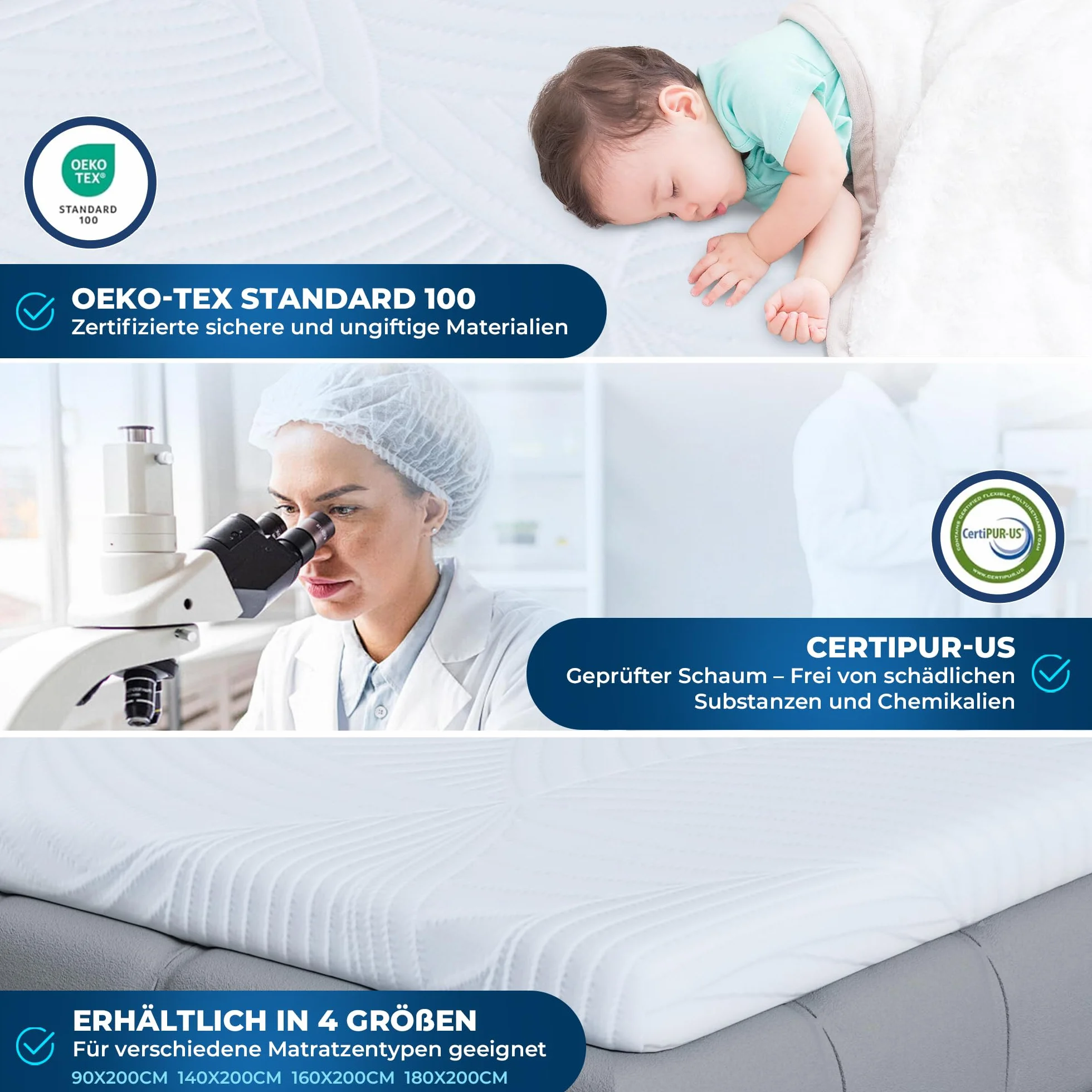Surmatelas 160 x 200 Pianka Memory - Certyfikowana jako Bezpieczna i Niezawodna przez Oeko-TEX