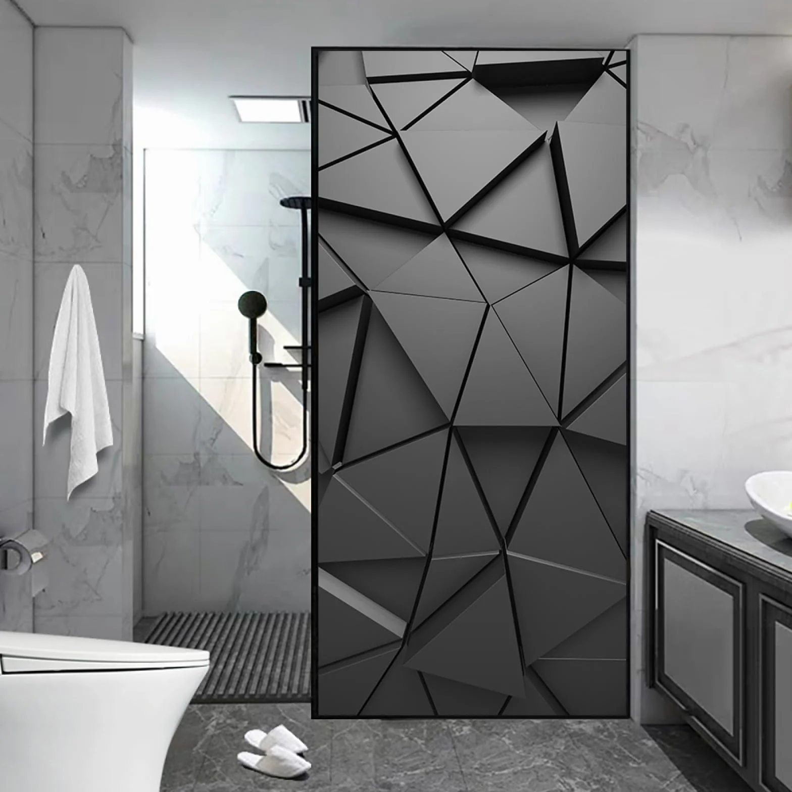 Folia na drzwi, plakat na drzwi, tapeta samoprzylepna 3D PCW, naklejka na drzwi, czarna, geometryczna, na drzwi, ścianę, okno, PCW, samoprzylepna, geometria, 2 sztuki