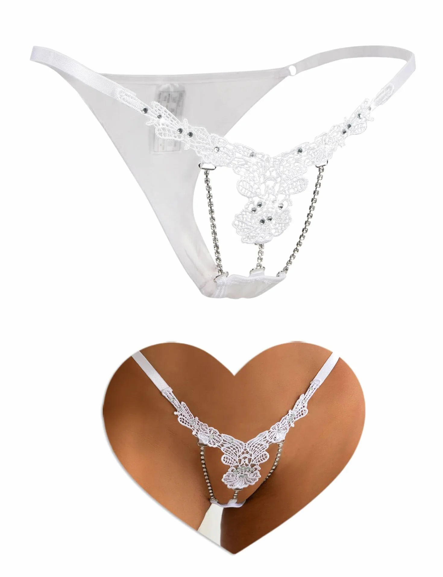 comeondear Seksowne stringi G dla kobiet ze strasem, delikatny haft, bielizna erotyczna, duże rozmiary, brazylijskie majtki, bielizna erotyczna, zakrzywione mikrobikini, regulowane mini stringi z tyłu