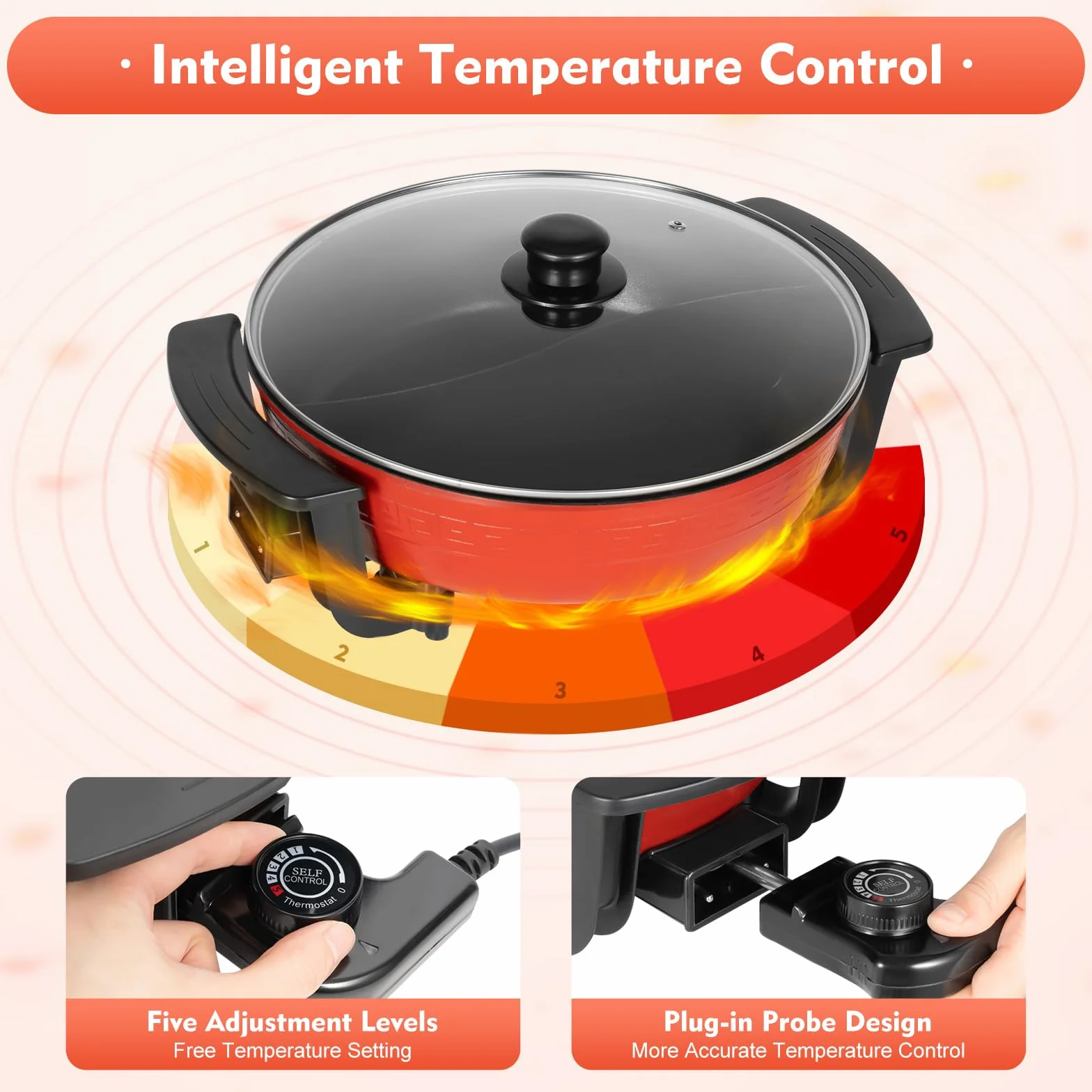 1360 W Hot Pot, elektryczny garnek nieprzywierający z 2 komorami, patelnia typu wok Yin Yang