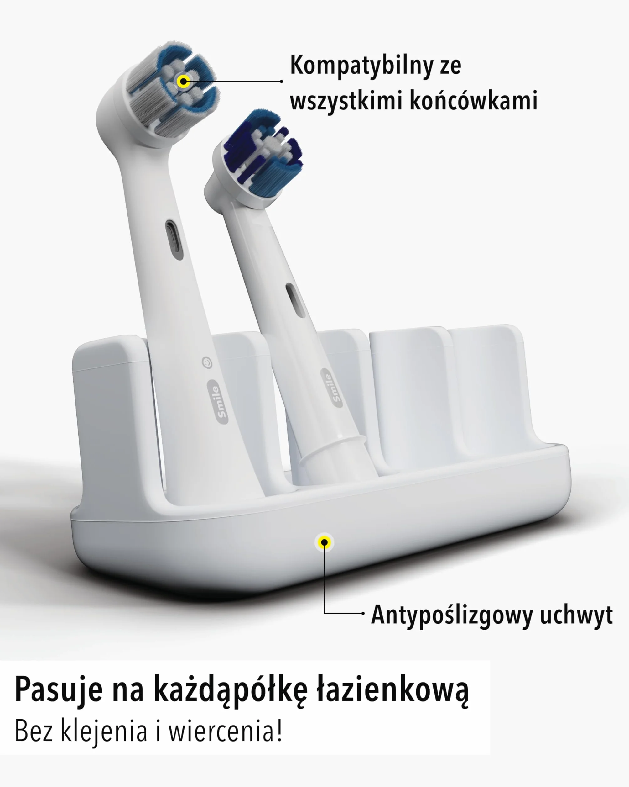 Qikfresh - Uchwyt na 4 końcówki do szczoteczek - Kompatybilny z Oral-B, iO, Philips Sonicare, Waterpik, Fairywill - Silikon spożywczy (Biały)