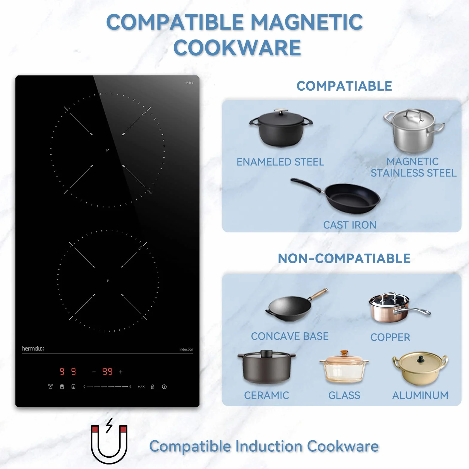 Hermitlux 2-palnikowa płyta indukcyjna do zabudowy 29 cm 3500 W z 9 poziomami mocy i funkcją boost