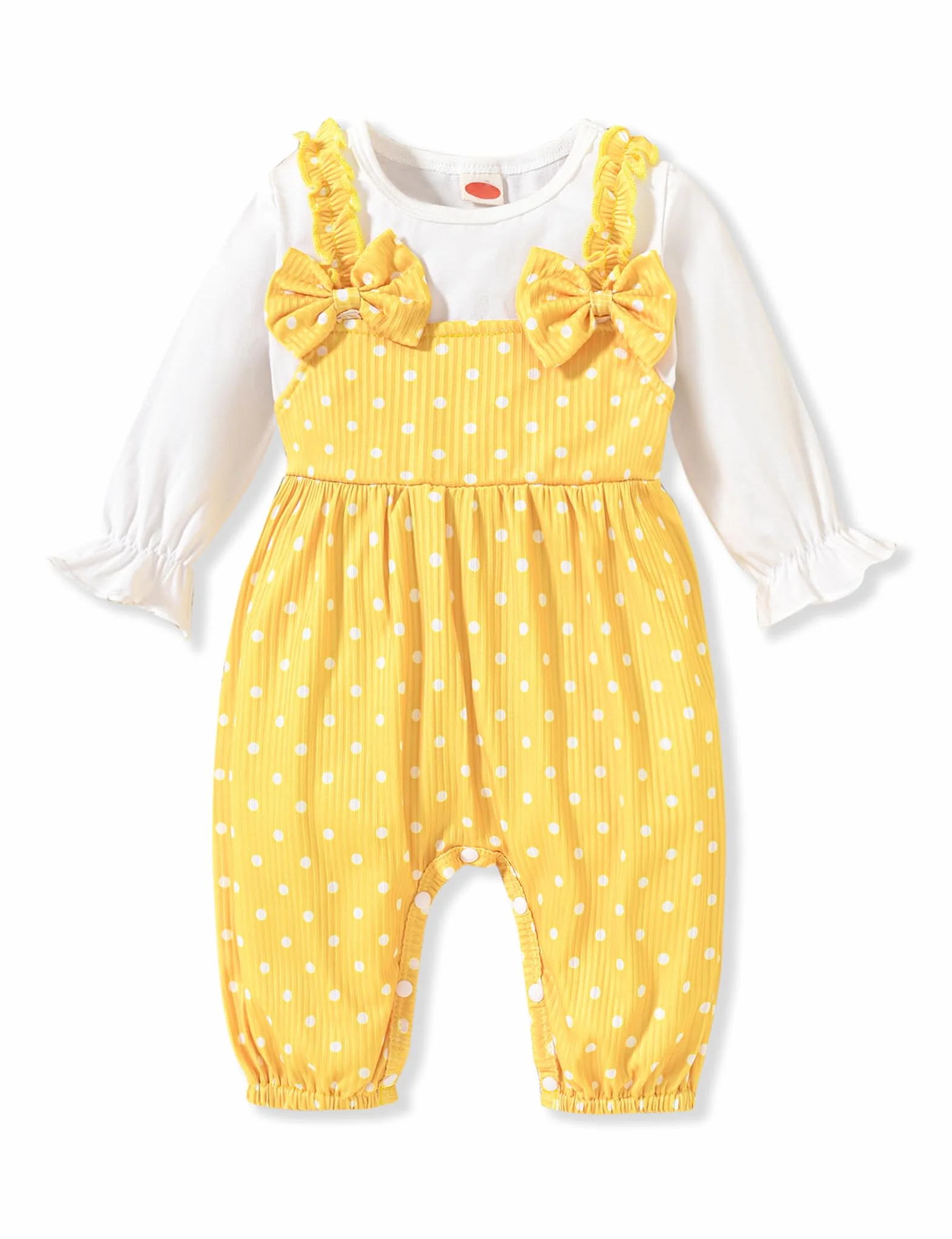 Ubrania dla niemowląt Body Romper z długim rękawem z falbankami, bawełna prążkowana Bowknot Jumpsuit Onesie Strój