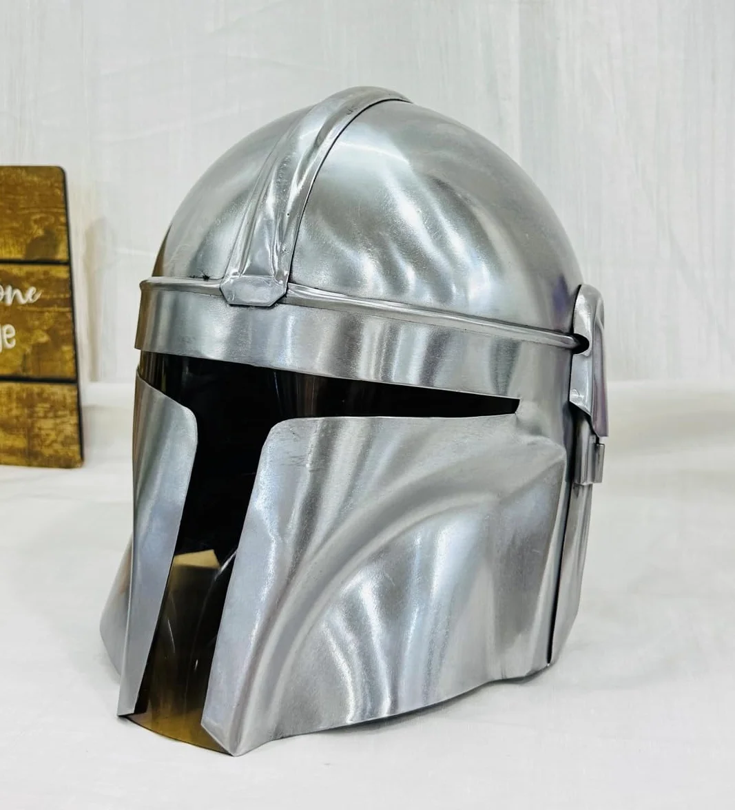 Nautical Replica Hub Steel Mandalorian Helmet by Design Handicraft - SCA średniowieczny hełm do kostiumu na Halloween i do teatru do odgrywania ról, srebrny