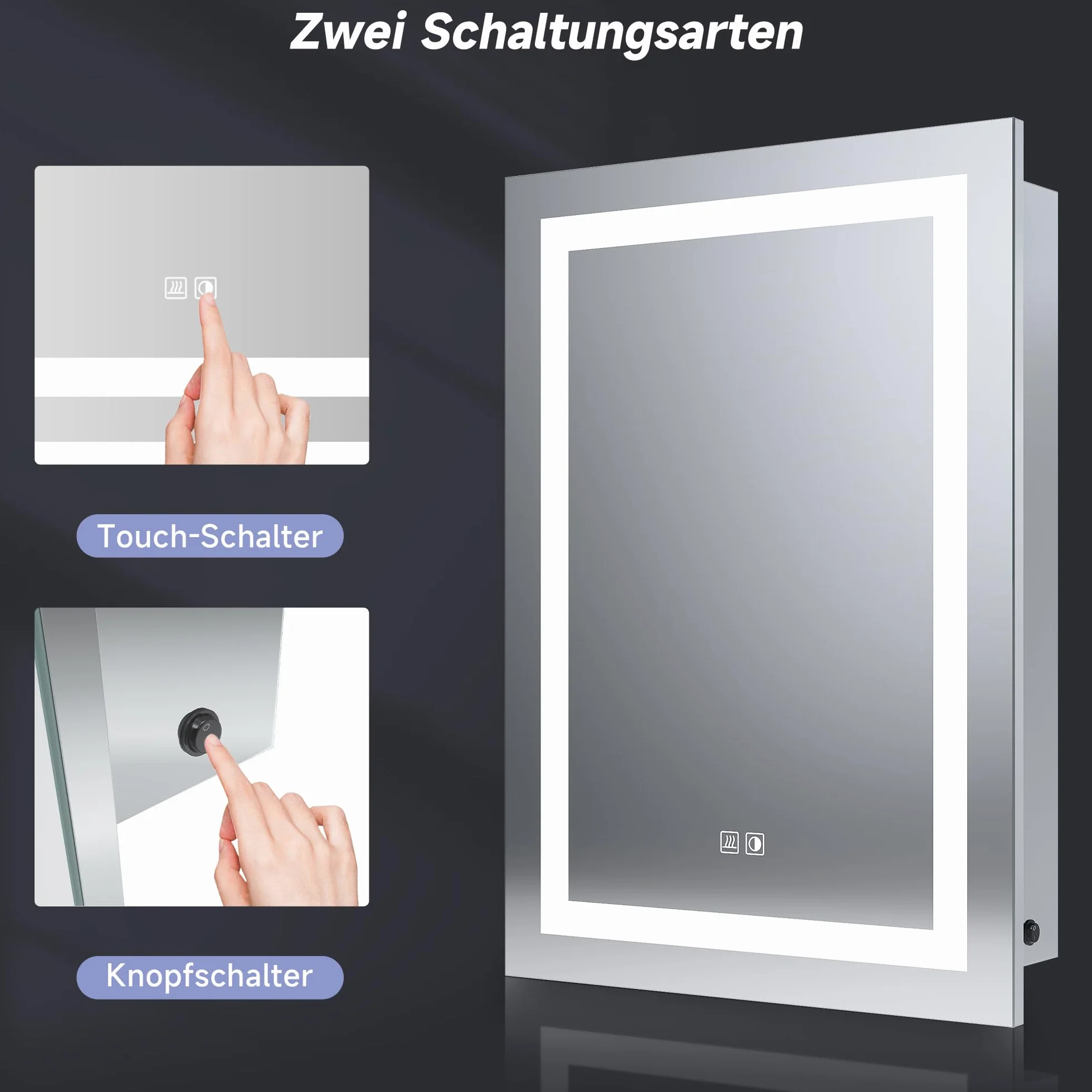 SONNI Łazienkowa szafka z lustrem LED 70x50 cm 3 kolorowe światło ściemniania gniazdko elektryczne defogging drzwi przesuwne stal nierdzewna