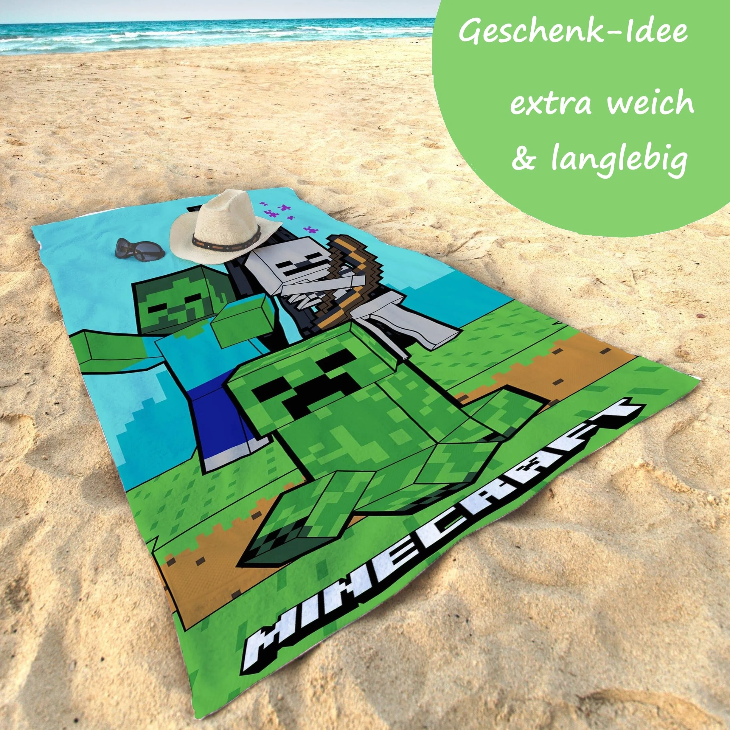 Ręcznik plażowy Minecraft 70 x 140 cm 100% bawełny niebiesko-zielony Familando