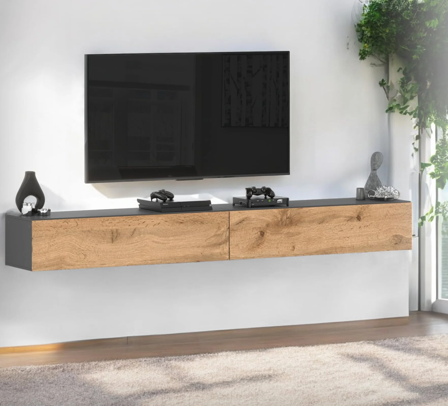 Szafka Rtv Wisząca 280cm Loft Pojemna Pod Telewizor Salon Szary Dąb Wotan
