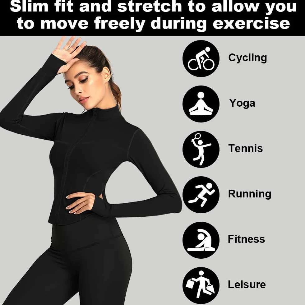 flintronic Damska kurtka do biegania, topy na siłownię, koszulka sportowa, slim fit, oddychająca odzież sportowa do fitnessu, treningu, jogi, krótkie topy