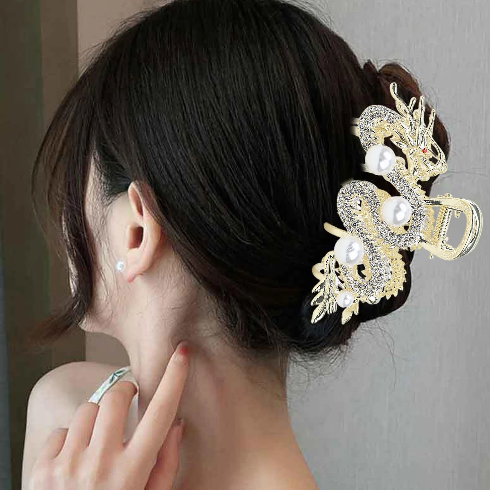 Chińskie spinki do włosów z motywem smoka, eleganckie metalowe zaciski do włosów, spinka do włosów z motywem smoka, spinka do włosów z perłą, smoki, spinka do włosów na urodziny