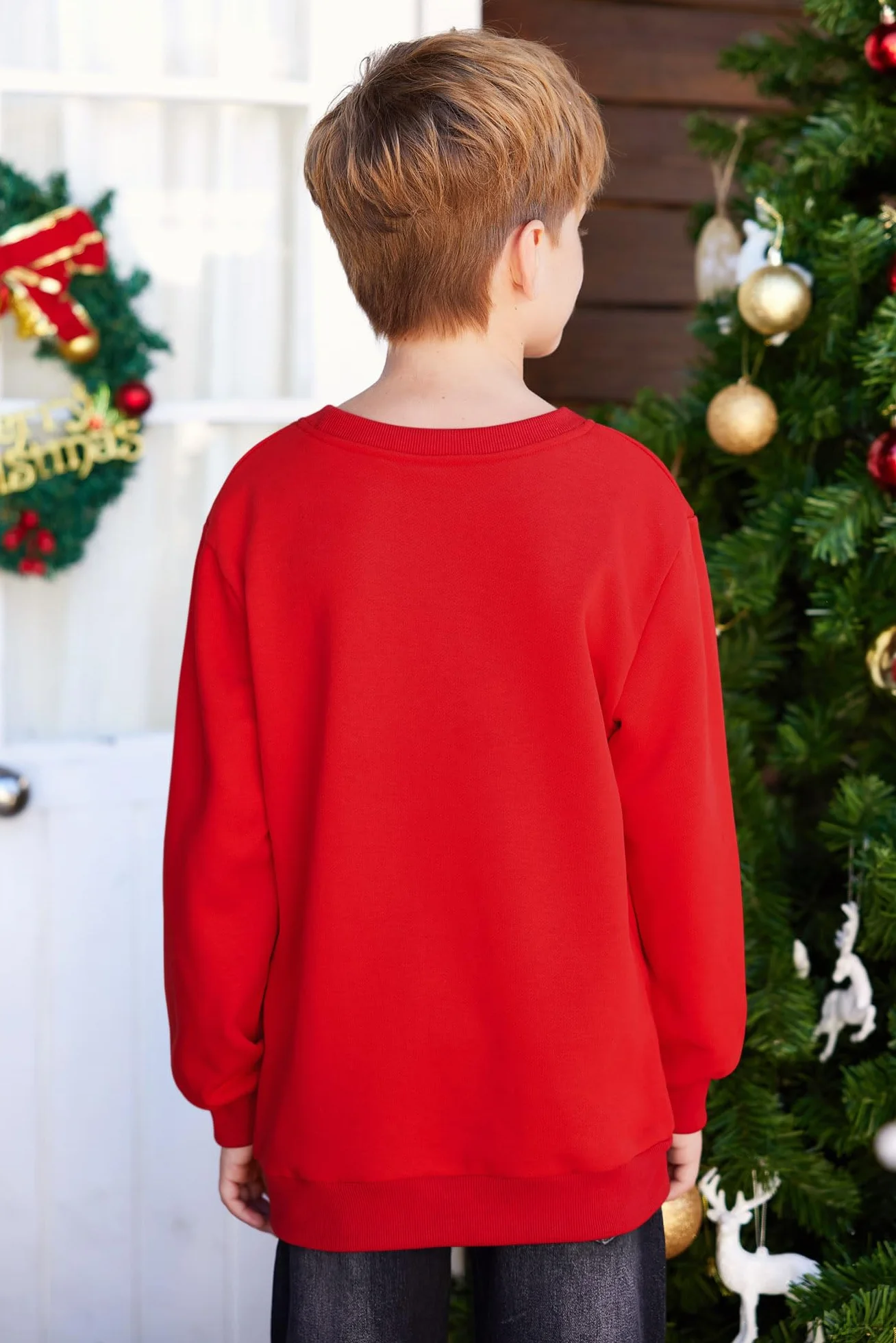 BesserBay Dziecięcy sweter z okrągłym dekoltem Święty Mikołaj nadruk unisex bluza 110-164