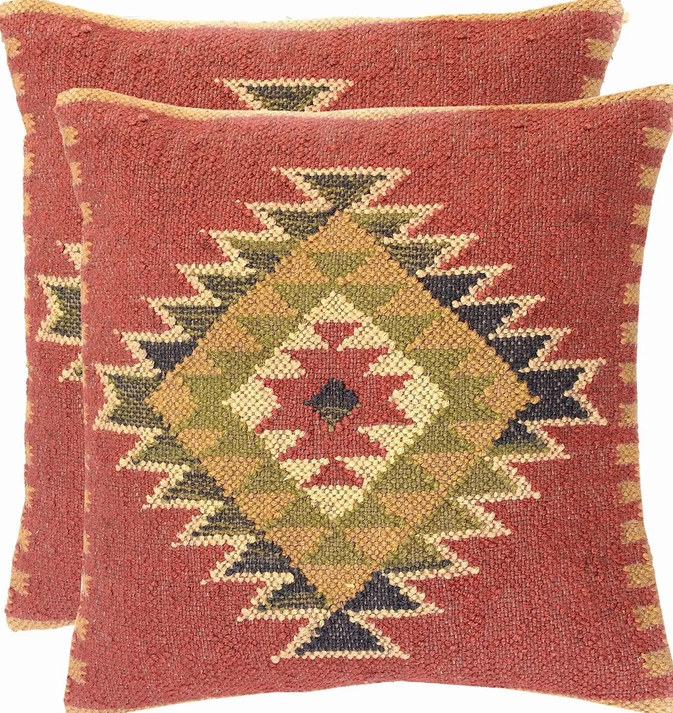 Ręcznie tkana poszewka na poduszkę Kilim 18 x 18 cm, zestaw 2 szt., etniczna wełna i juta, boho