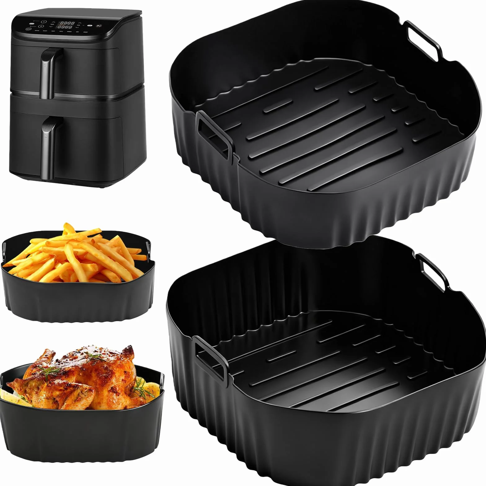 2 szt. Airfryer akcesoria do Cosori Turbo Tower 10,8 l, Double Stack Airfryer, silikonowa forma do frytkownicy na gorące powietrze, akcesoria do COSORI DC111, DC112 i DC113S (6,5 l i 4,3 l)