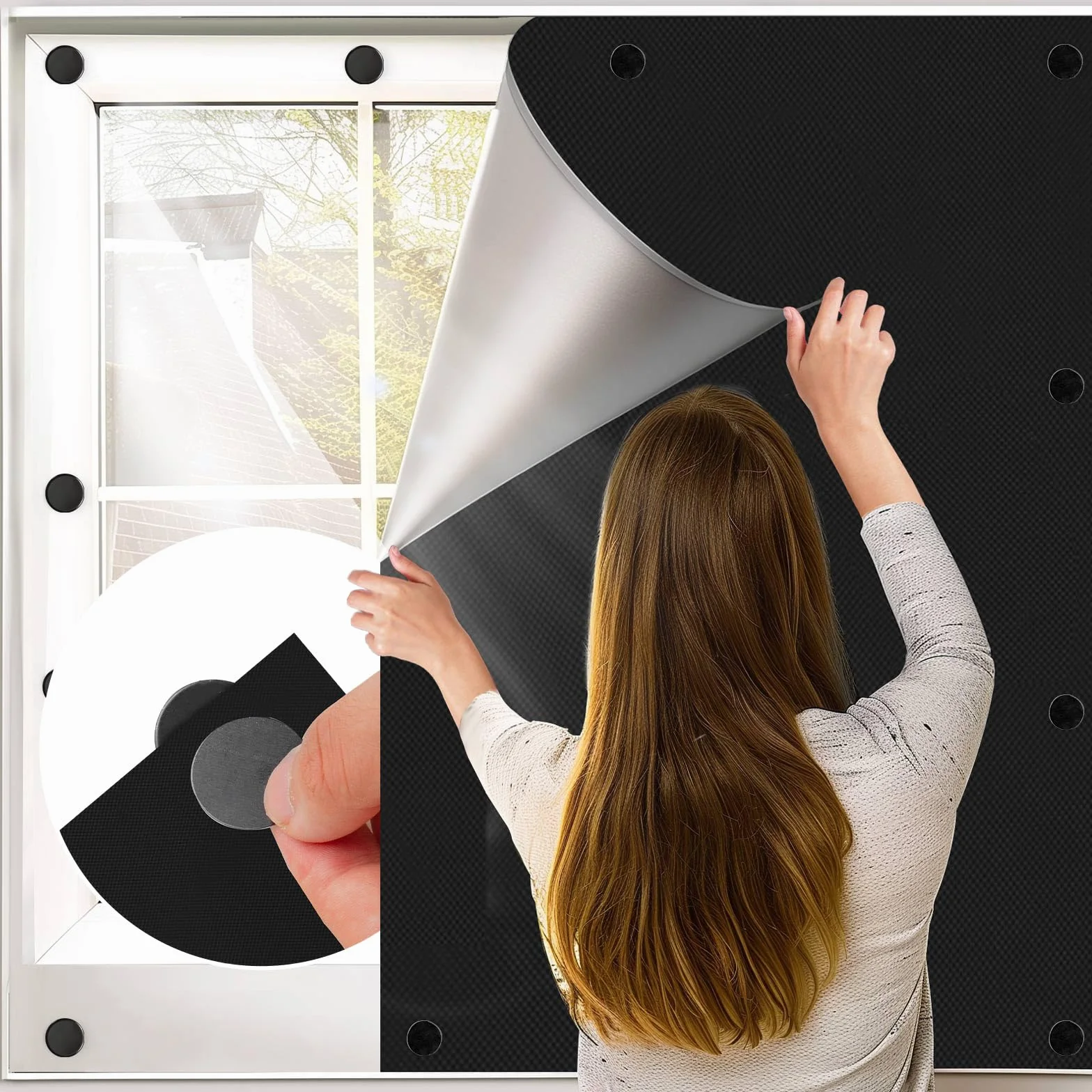 Magnetyczne zaciemnienie okienne 200x145 cm, materiał zapięcie magnetyczne bez wiercenia, ochrona przed słońcem